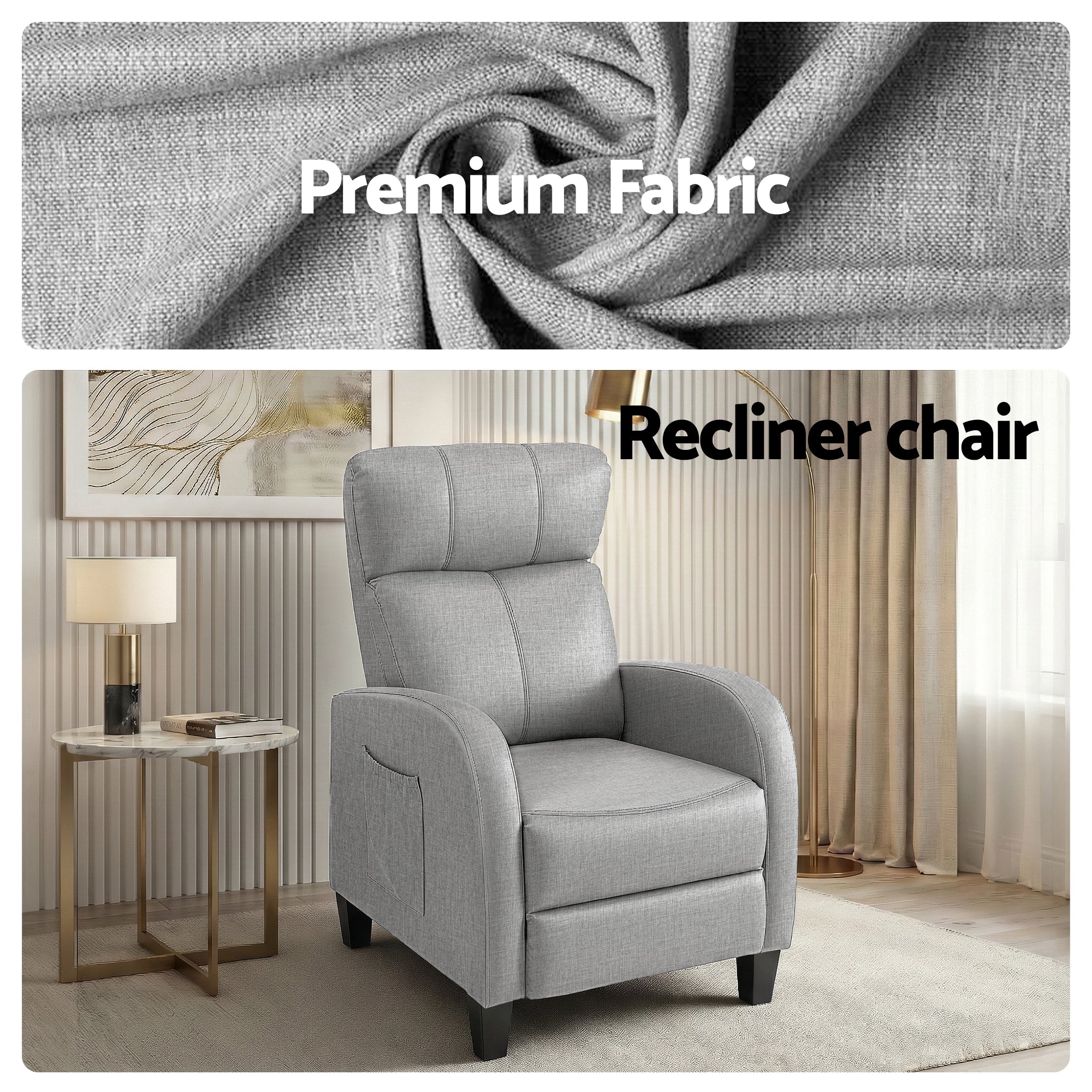 Massage Recliner Chair Small Recliner Sofa for Adults Fabric Grey