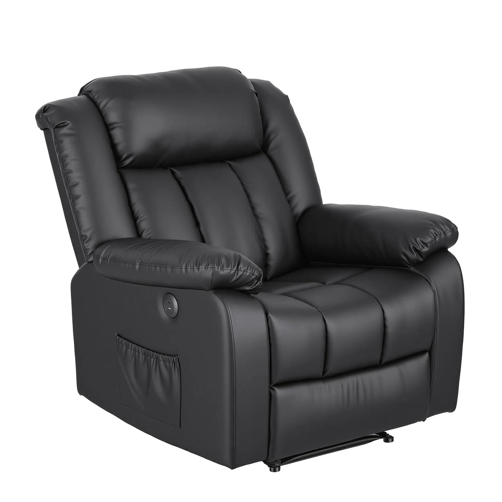 Manual Massage Recliner Chair for Living Room, Leather Sofa Lounge Reclining Chair with 2 USB Port, 160° Recline Reading Chair with 20CM Wide Armrests, 8 Point Vibration & Lumbar Heat, Black
