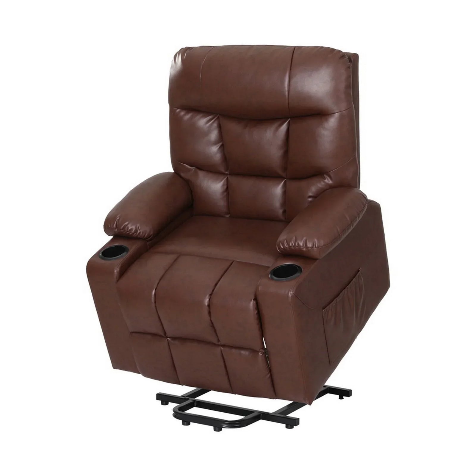 Lift Massage Recliner – 8‑Point, Heated, PU Leather, Remote, Brown