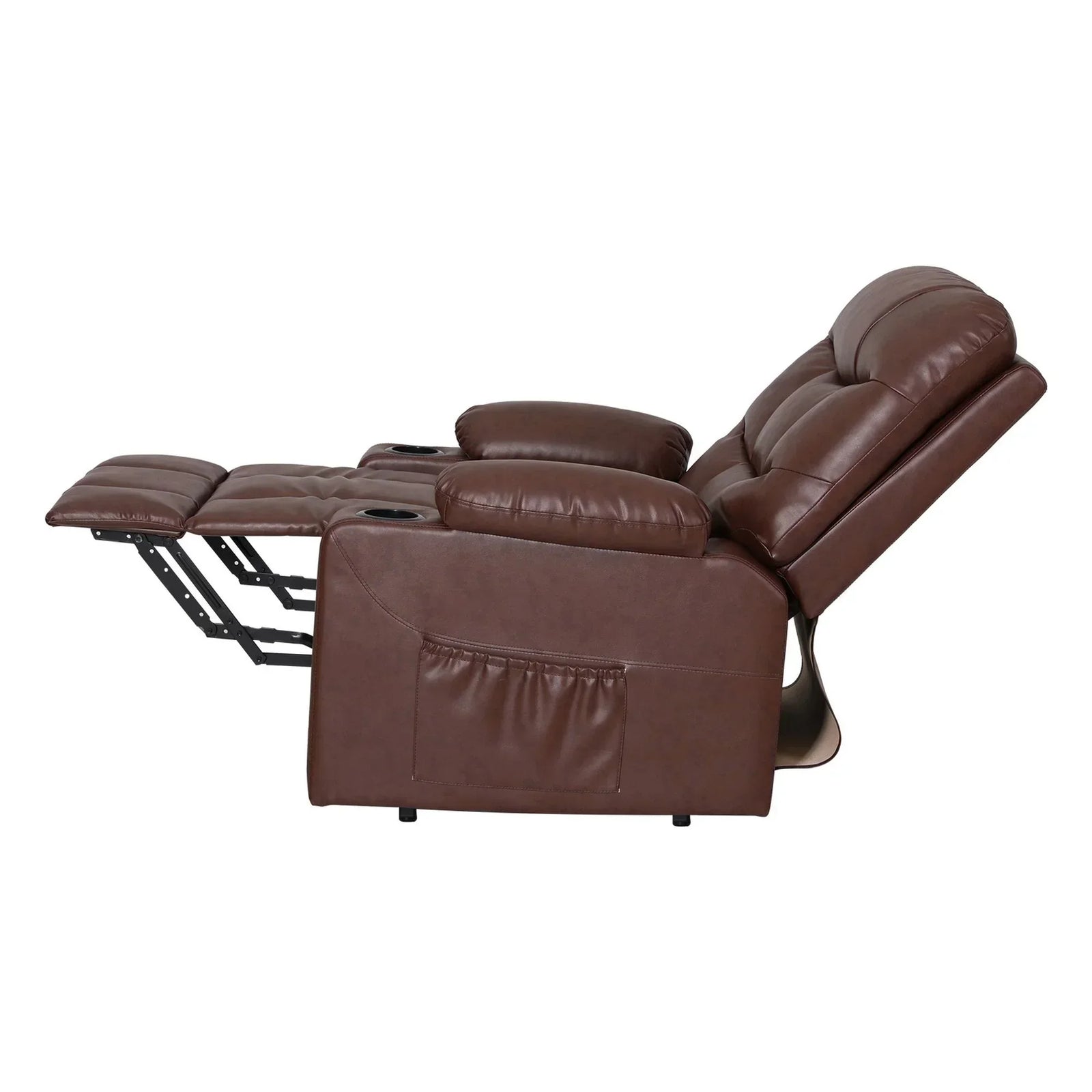 Lift Massage Recliner – 8‑Point, Heated, PU Leather, Remote, Brown