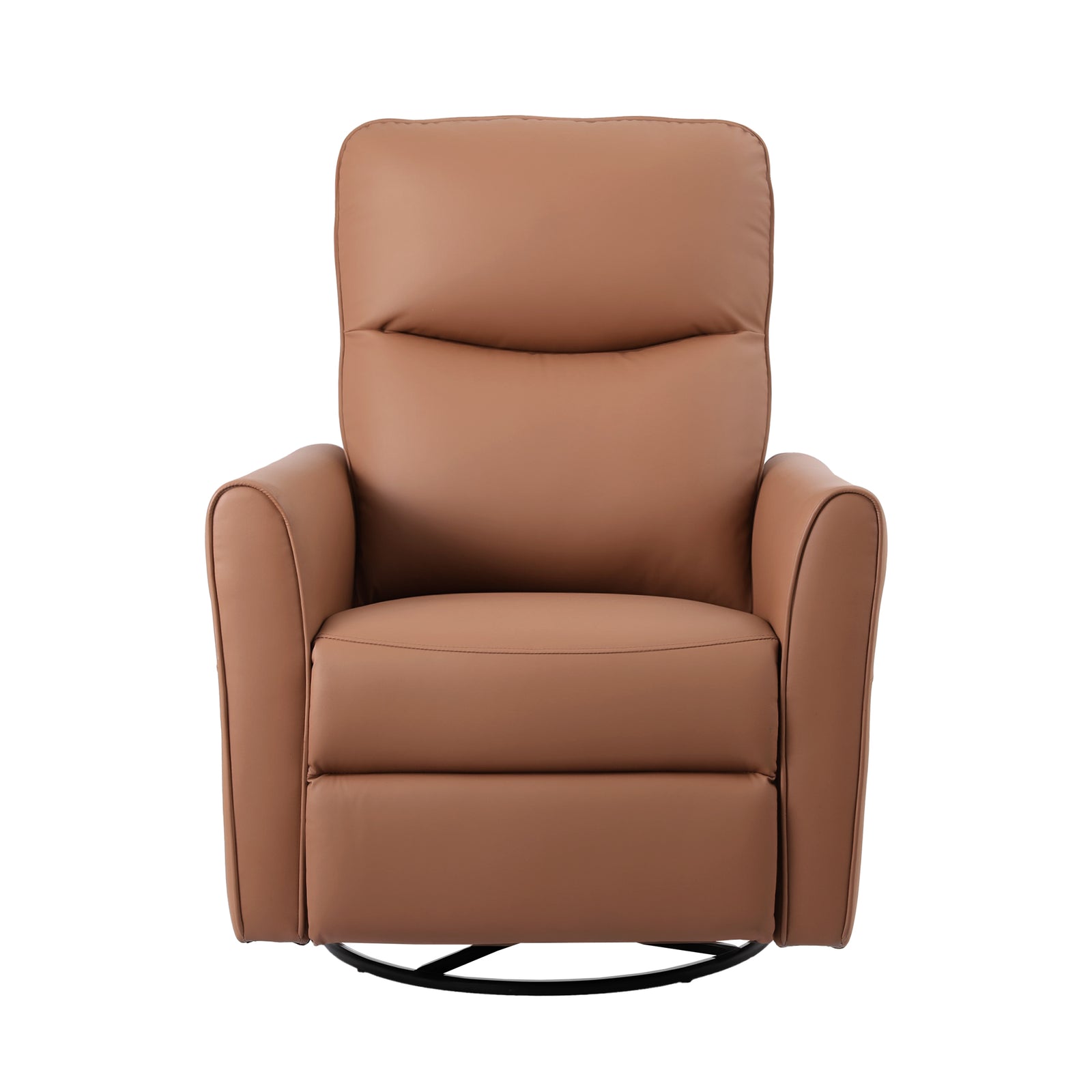 Swivel Recliner Chair Leather Rocking Reclining Sofa with Charging Ports LED Brown