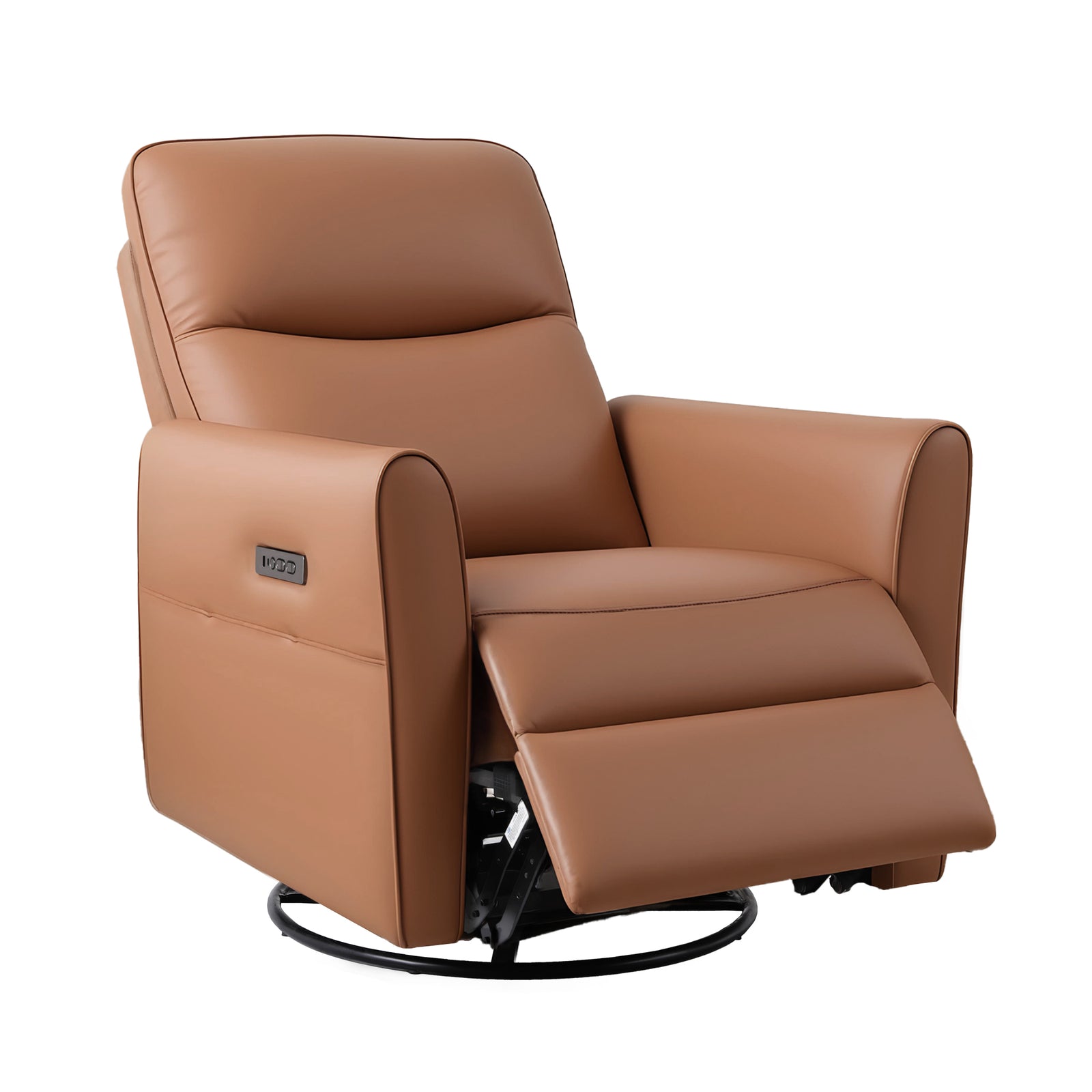 Swivel Recliner Chair Leather Rocking Reclining Sofa with Charging Ports LED Brown