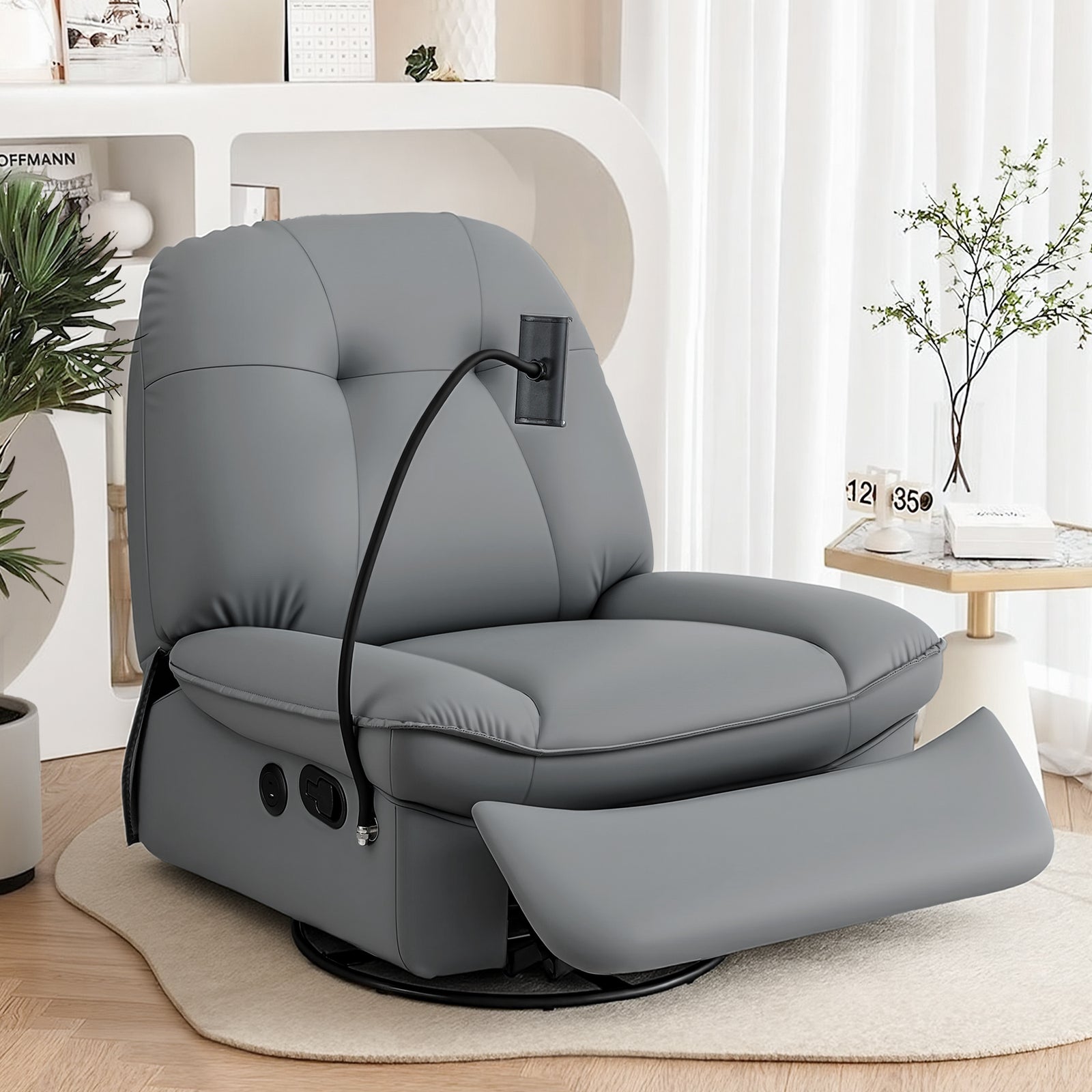 Manual Swivel Rocker Recliner with USB Ports Rocking Chair Nursery Sofa Lounge
