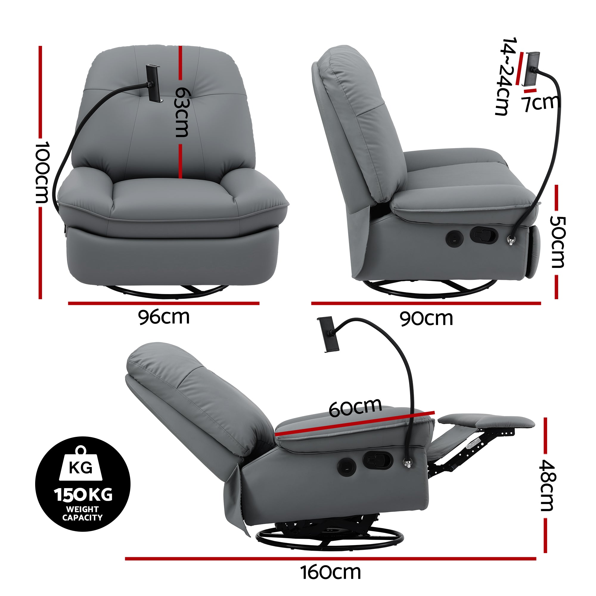 Manual Swivel Rocker Recliner with USB Ports Rocking Chair Nursery Sofa Lounge