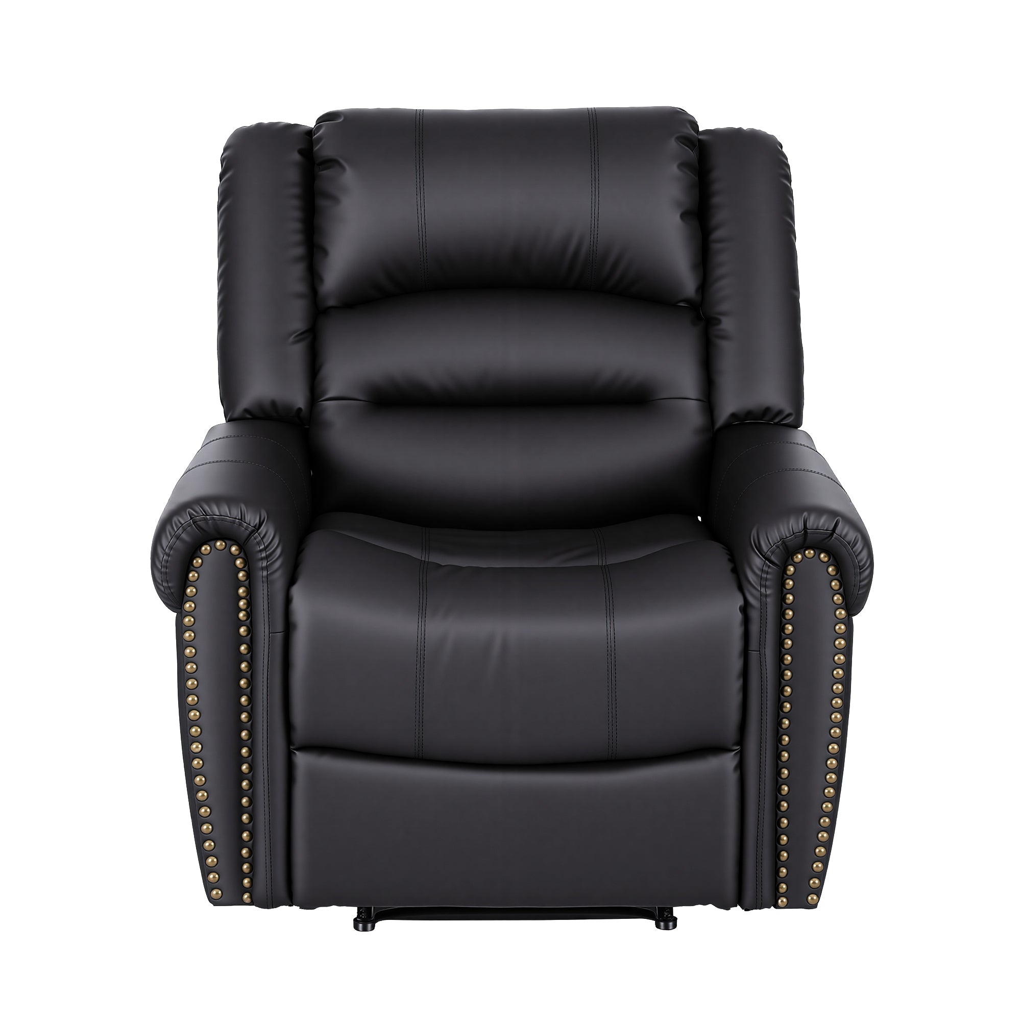 Leather Manual Recliner Chair with USB Charge Port, Overstuffed Armchair Sofa for Living Room and Nursery, Asjustable Theater Reclining Lounge with Comfortable Wide Seat, 150kg Capacity, Black