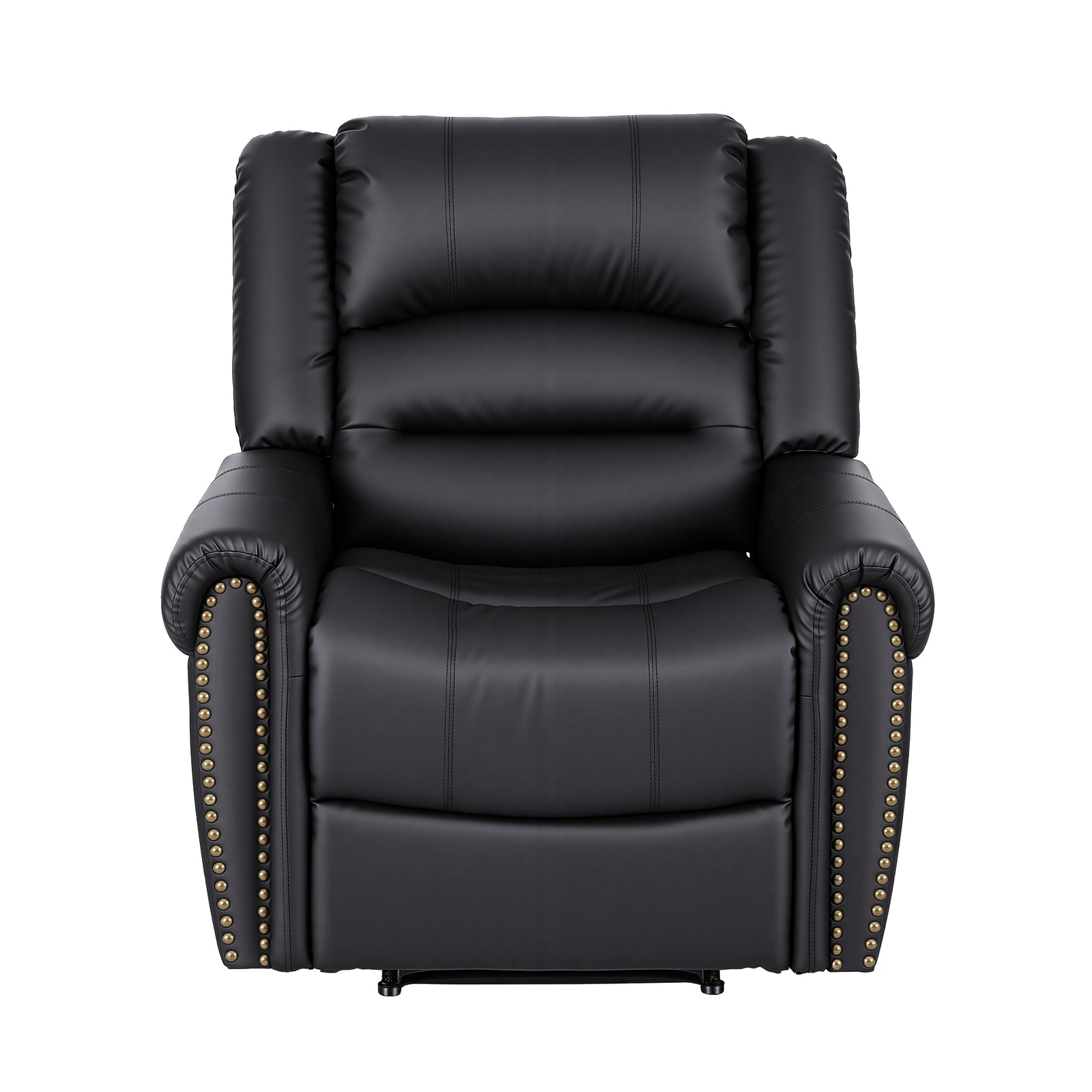 Leather Manual Recliner Chair with USB Charge Port, Overstuffed Armchair Sofa for Living Room and Nursery, Asjustable Theater Reclining Lounge with Comfortable Wide Seat, 150kg Capacity, Black