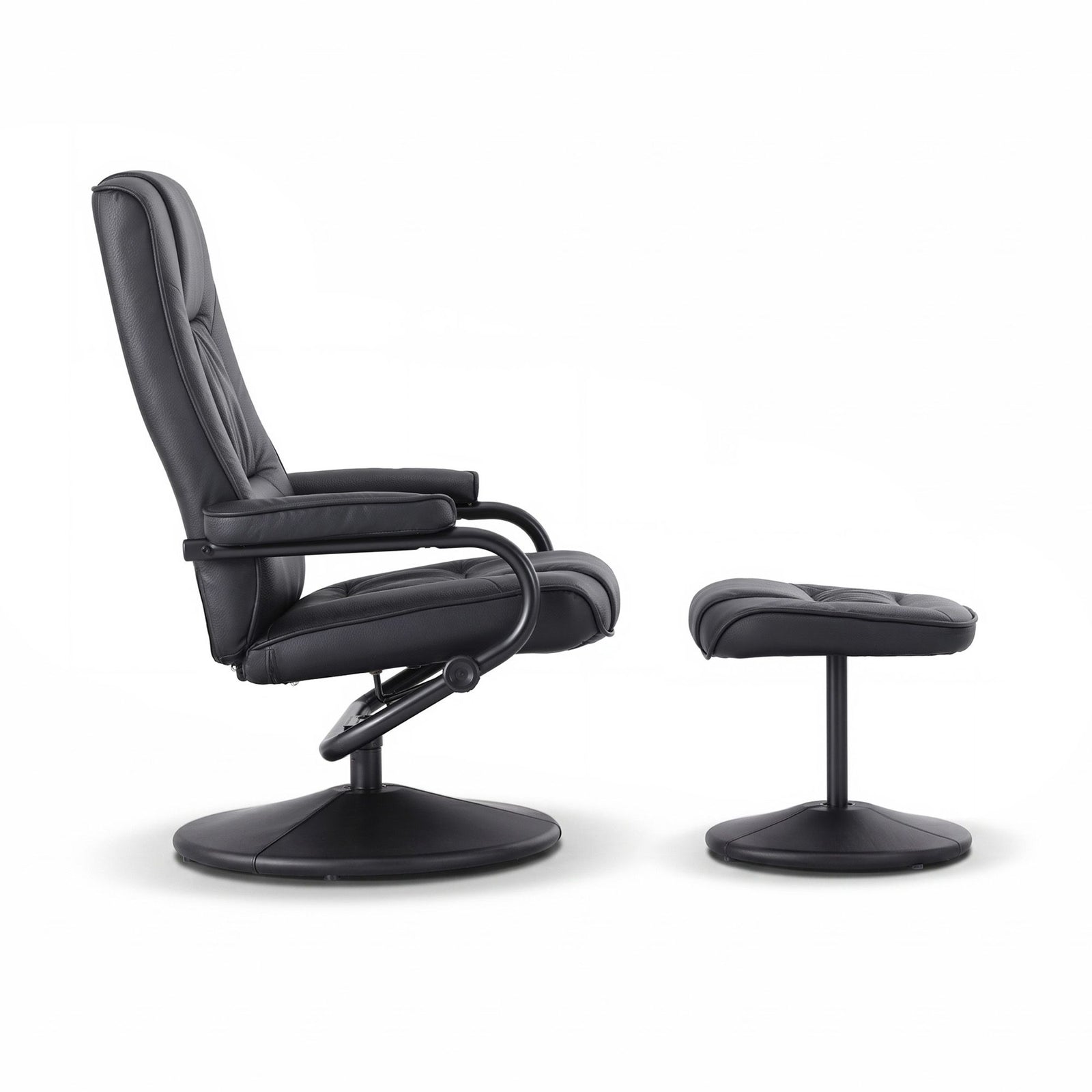 Artiss Recliner Chair with Ottoman Black – 360° Swivel, PU Leather, 130° Recline