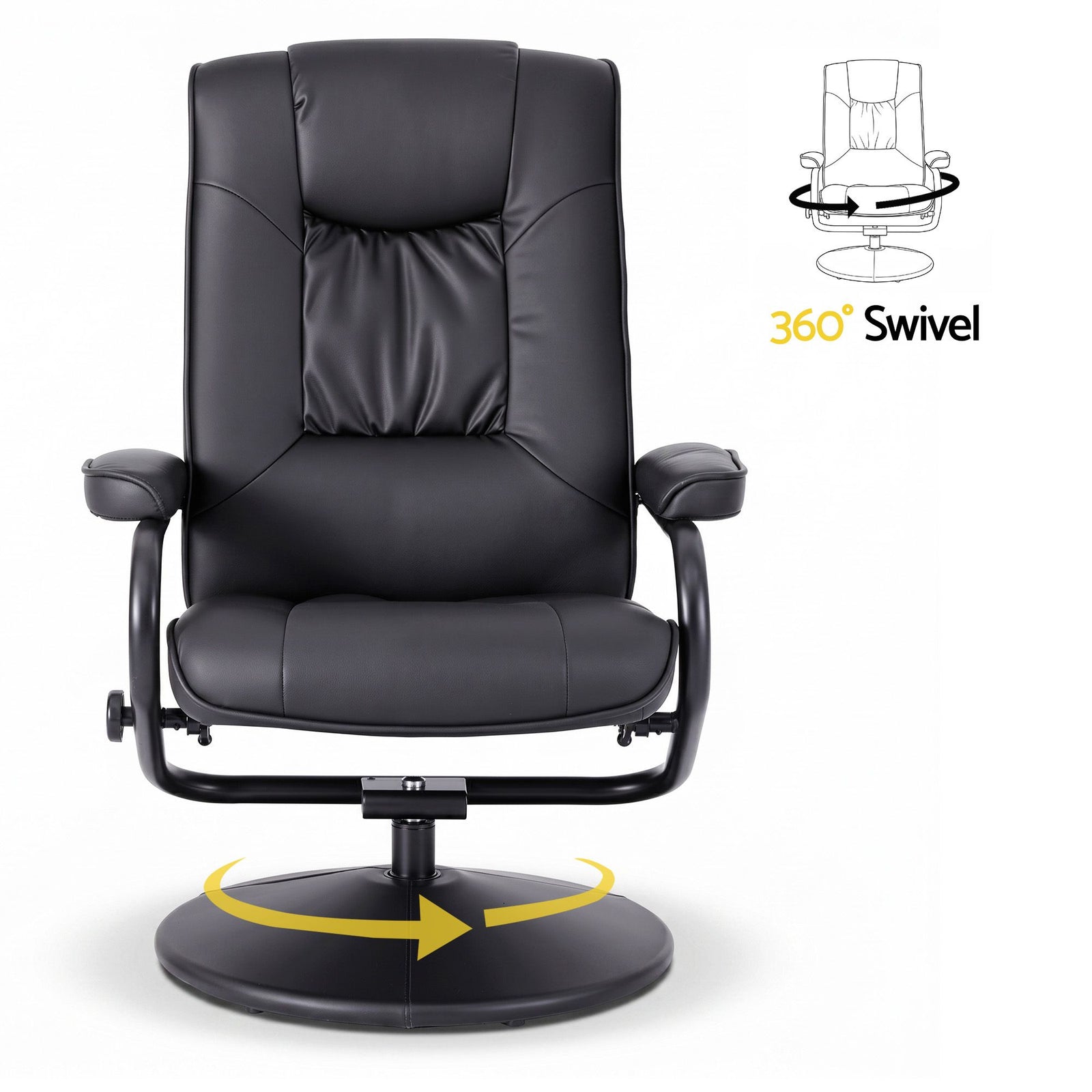 Artiss Recliner Chair with Ottoman Black – 360° Swivel, PU Leather, 130° Recline