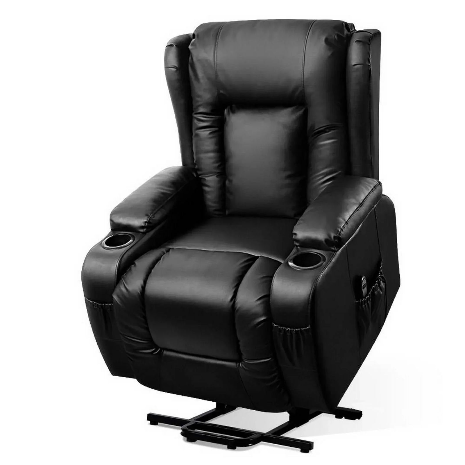 Artiss Heated Massage Lift Recliner Chair with 8 Points & Cup Holders – Black