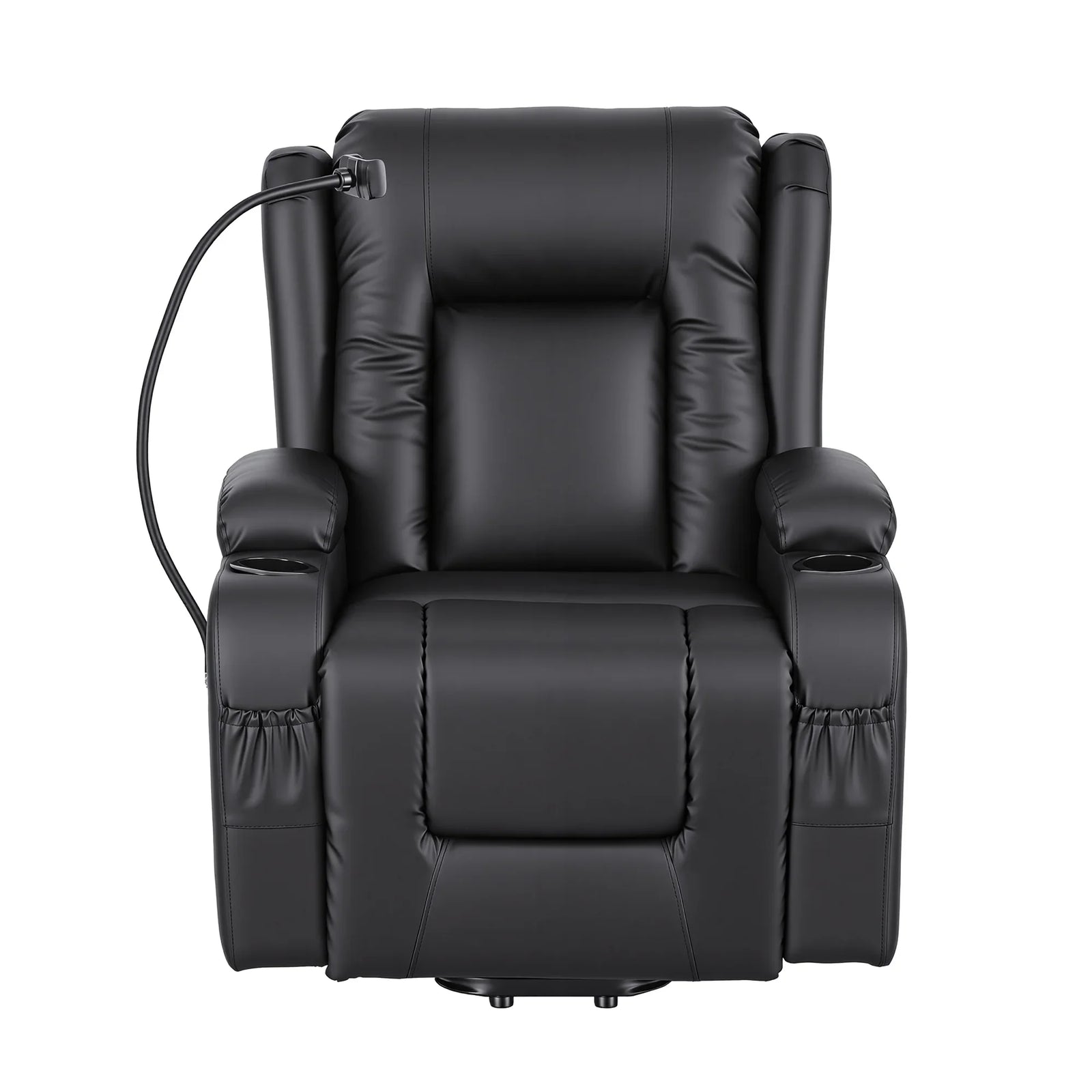 Power Lift Recliner Chair with Massage and Heat for Elderly, Electric Sofa Reclining Chair with USB and Phone Holder, PU Leather Comfy Armchair for Living Room, 2 Cup Holder & 4 Pockets, Black