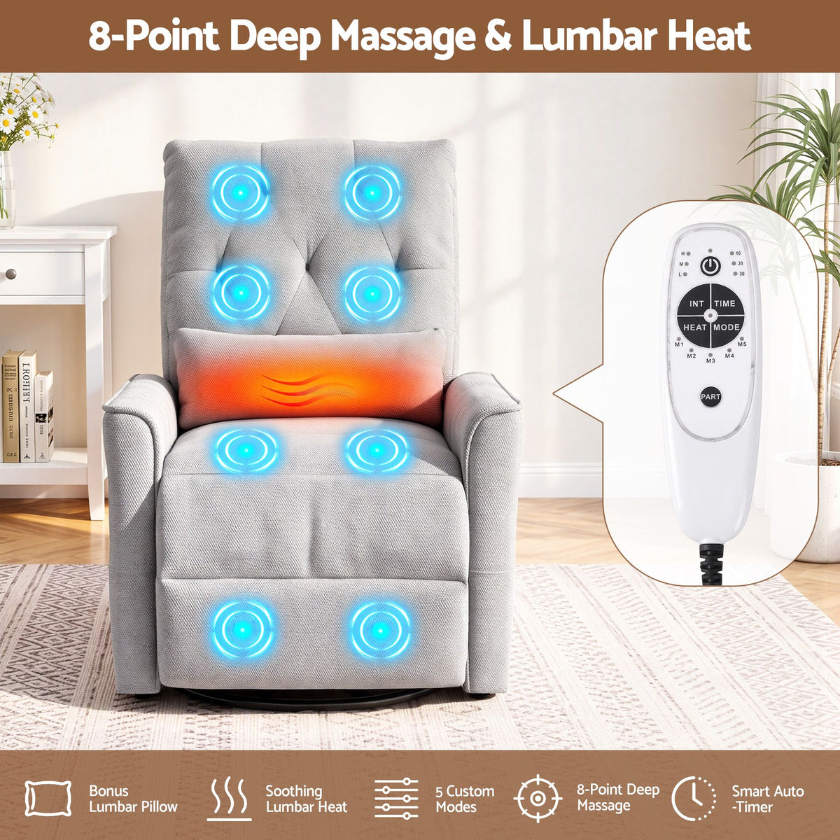 Artiss Electric Massage Recliner Chair with 270° Swivel & Heat, Grey