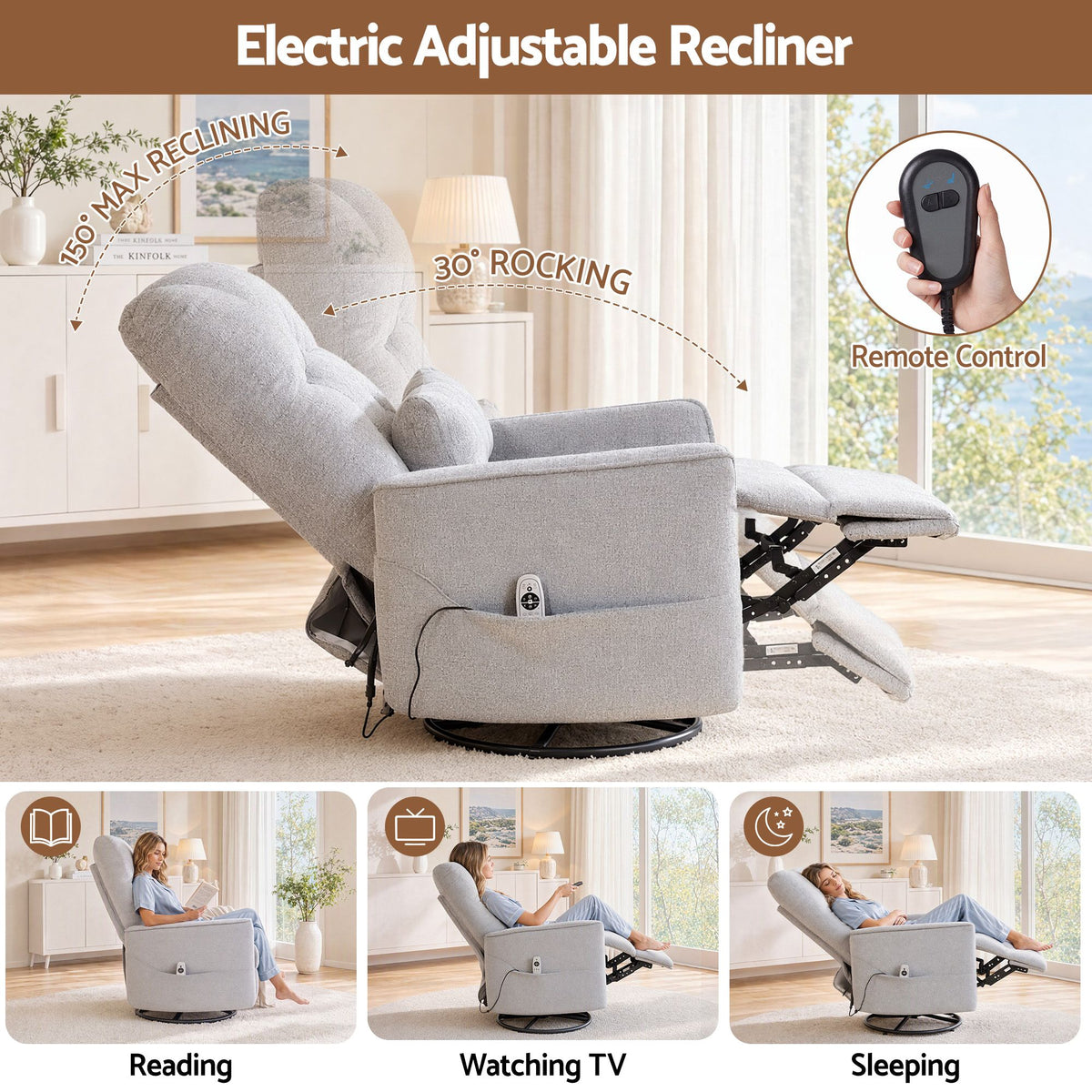 Artiss Electric Massage Recliner Chair with 270° Swivel & Heat, Grey