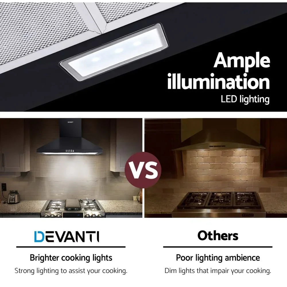 600mm Range Hood – Wall Mounted, Strong Suction, 3‑Speed, LED, Black