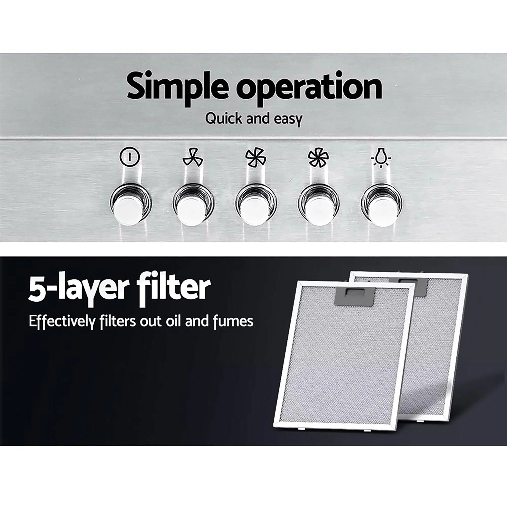 600mm Range Hood – Stainless Steel, Strong Suction, 3‑Speed, LED Light