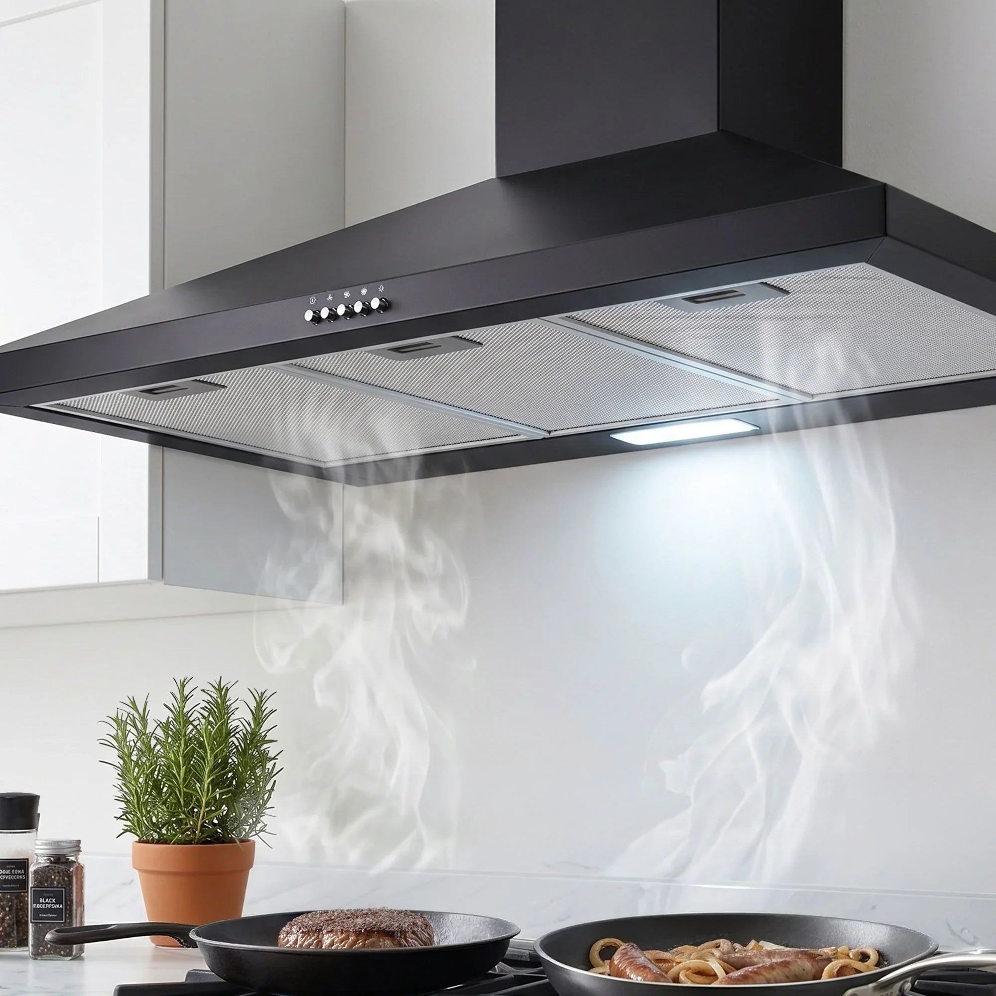 900mm Range Hood – Wall Mounted, Strong Suction, 3‑Speed, LED, Black