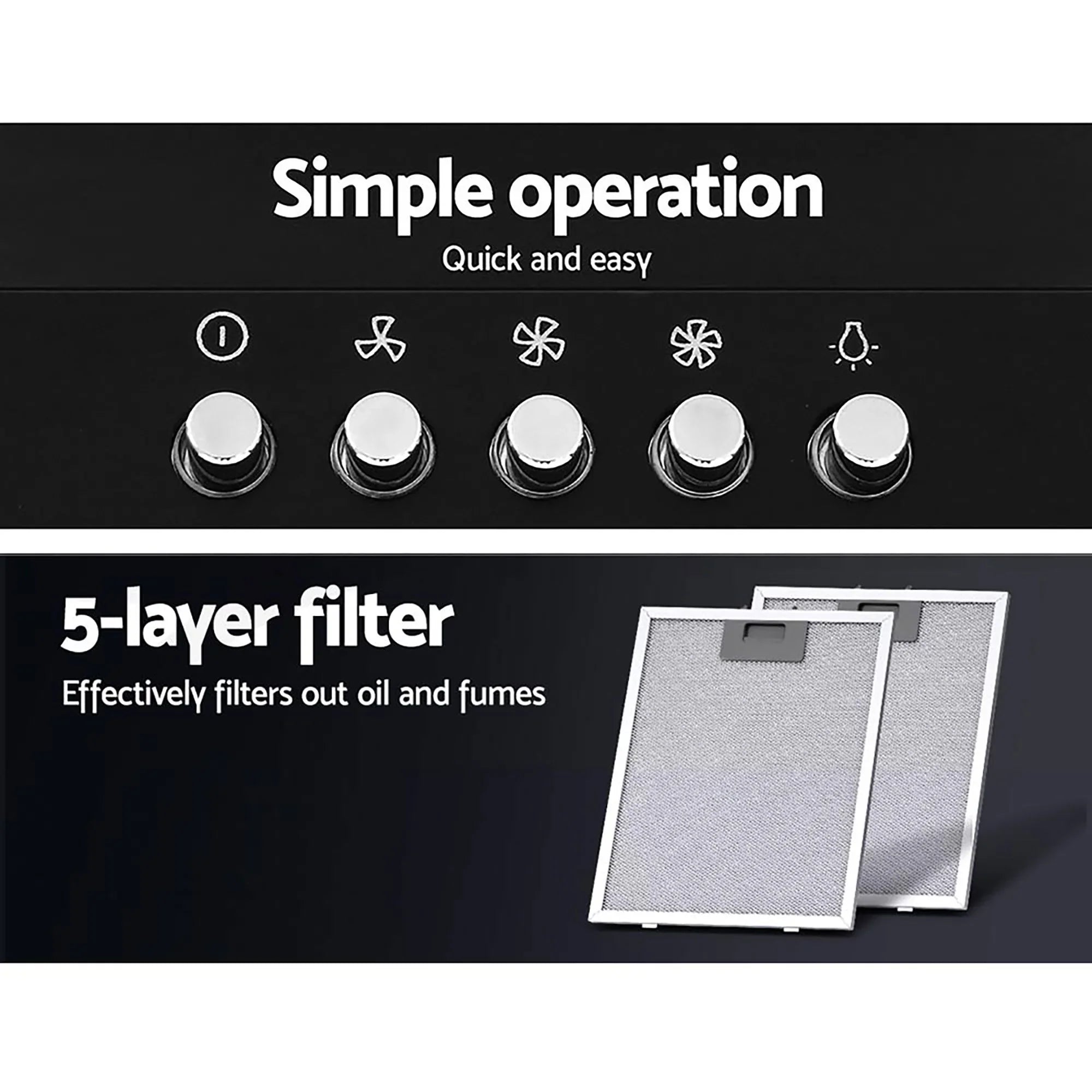 900mm Range Hood – Wall Mounted, Strong Suction, 3‑Speed, LED, Black