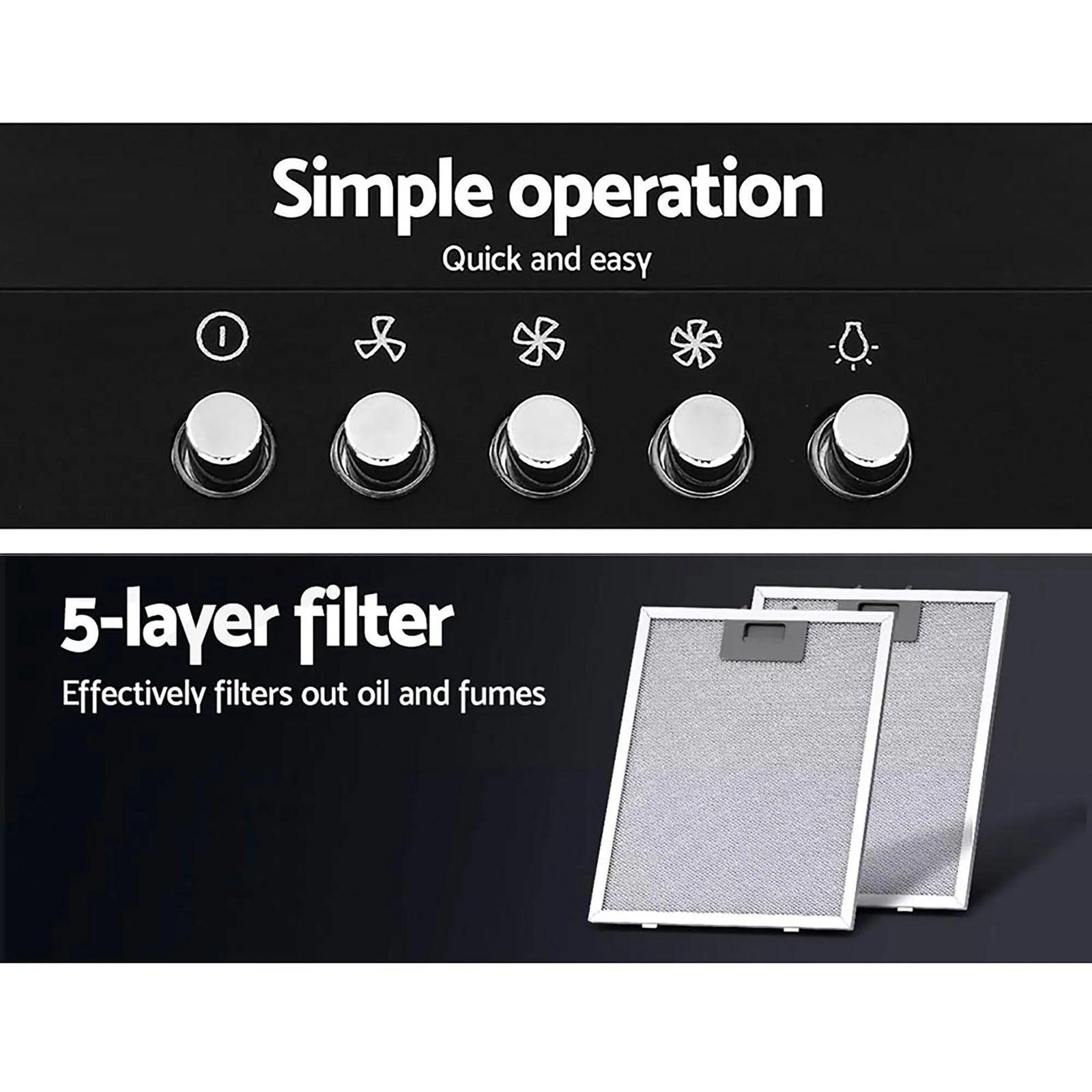 900mm Range Hood – Wall Mounted, Strong Suction, 3‑Speed, LED, Black