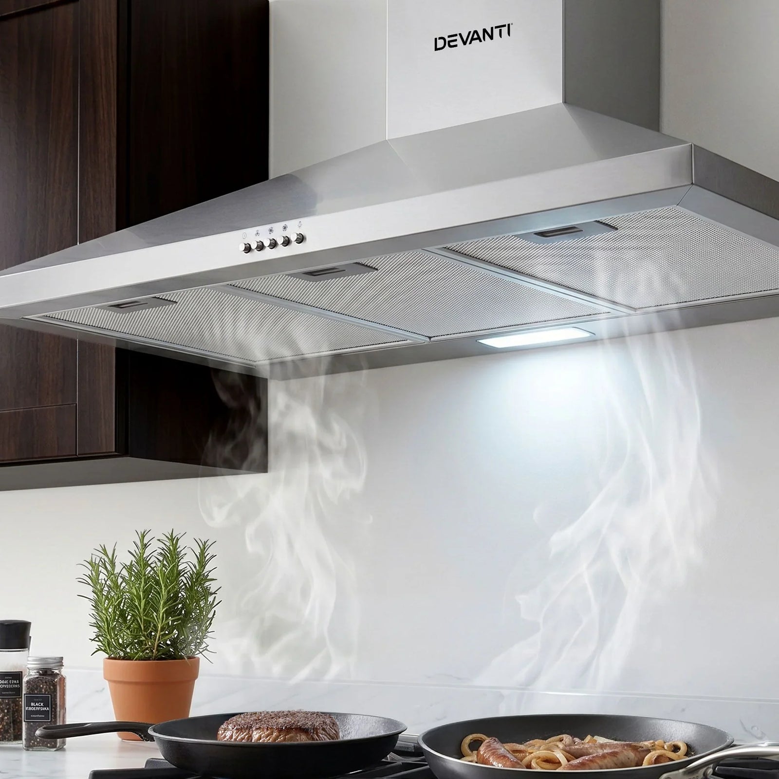 900mm Range Hood – Stainless Steel, 3‑Speed, Triple Filters, LED Light