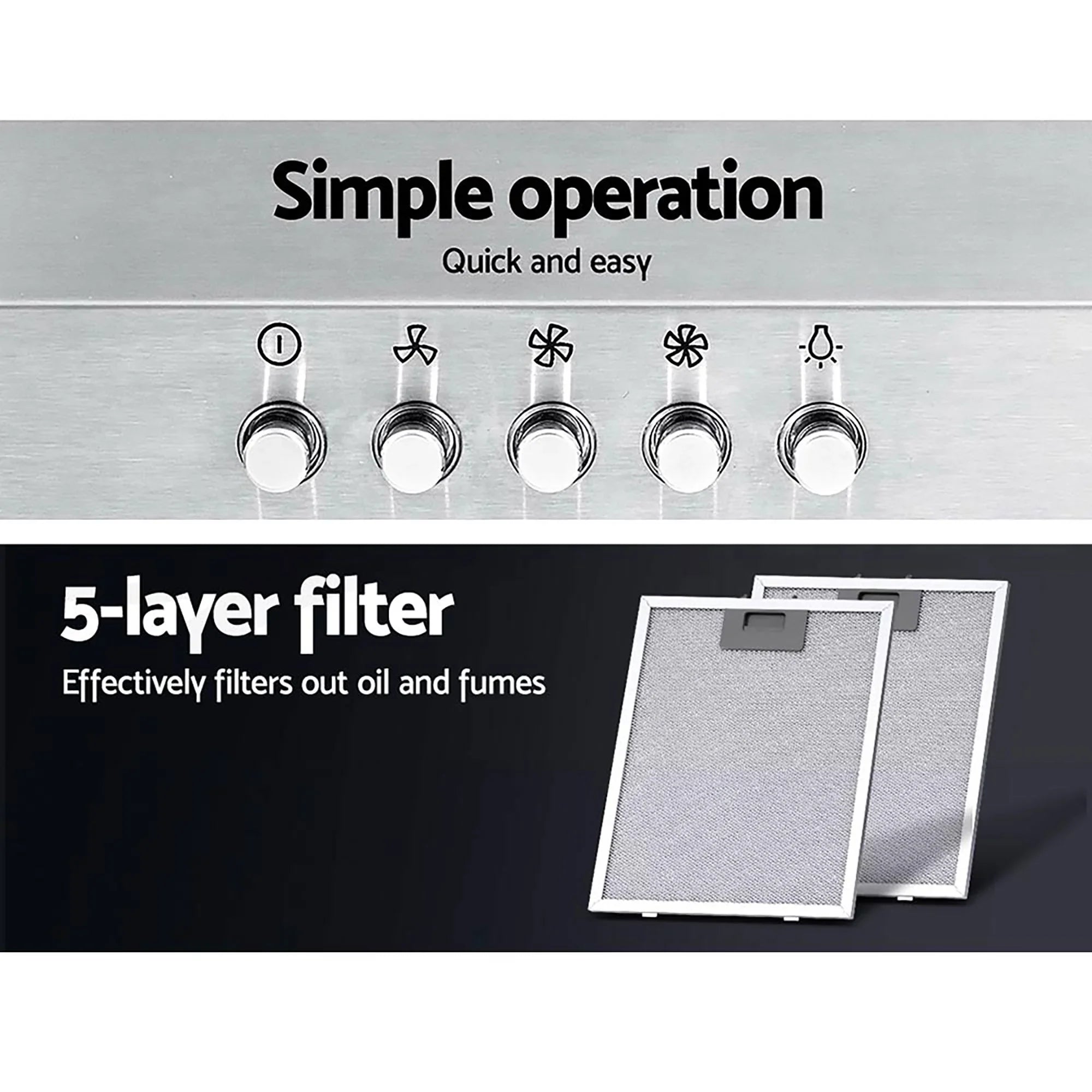 900mm Range Hood – Stainless Steel, 3‑Speed, Triple Filters, LED Light