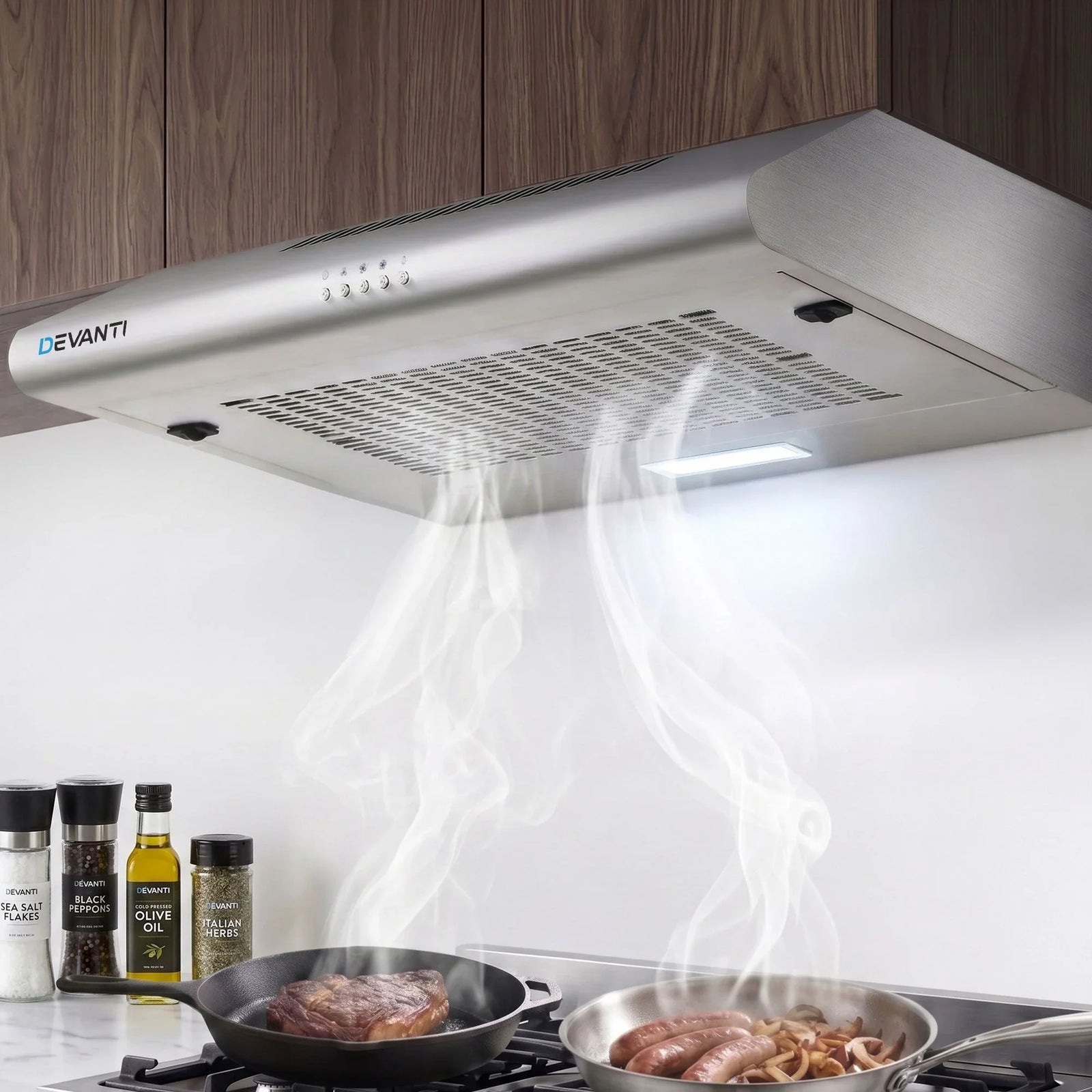 Range Hood 600mm Stainless Steel 3 Speed LED Light Ducted 720m³/h