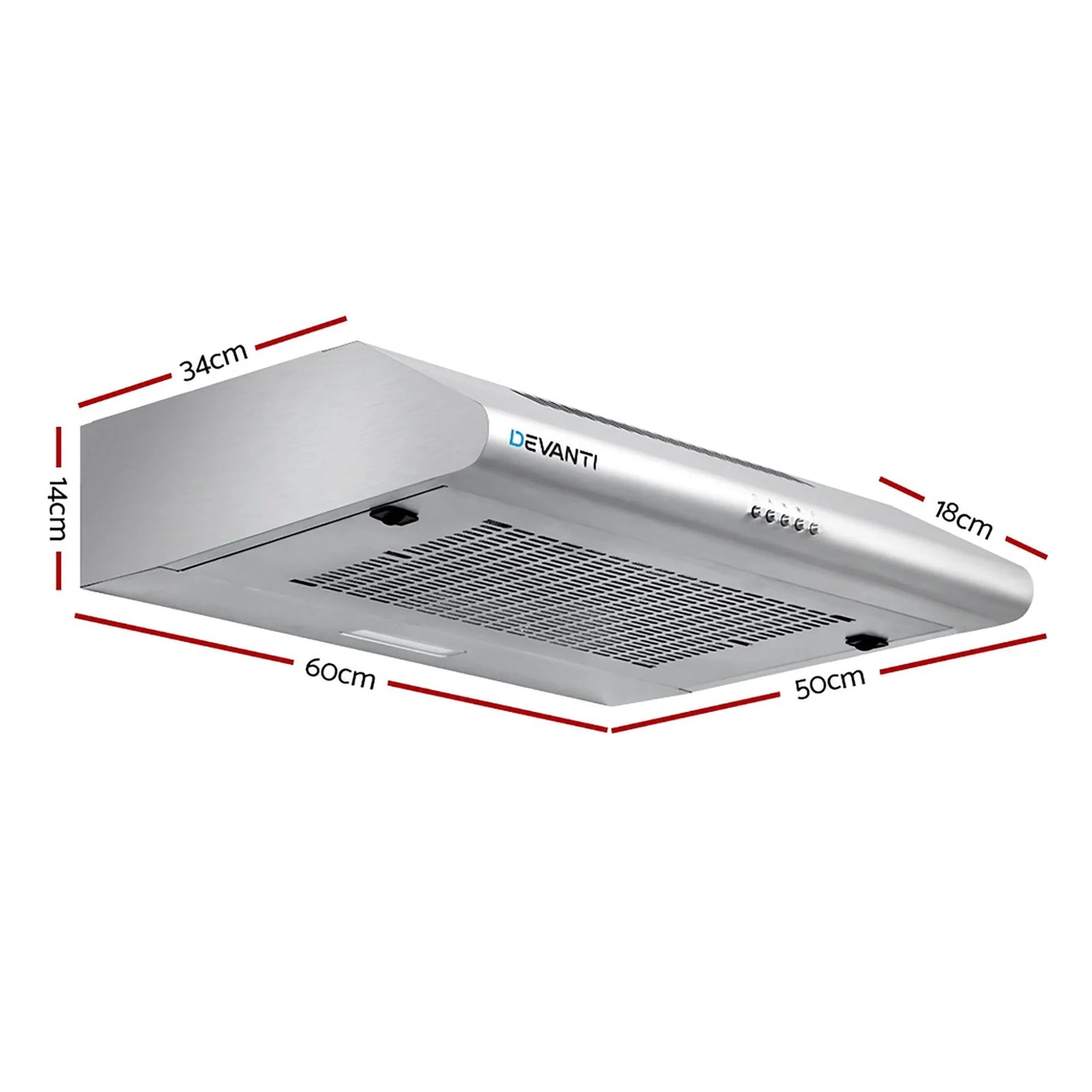 Range Hood 600mm Stainless Steel 3 Speed LED Light Ducted 720m³/h