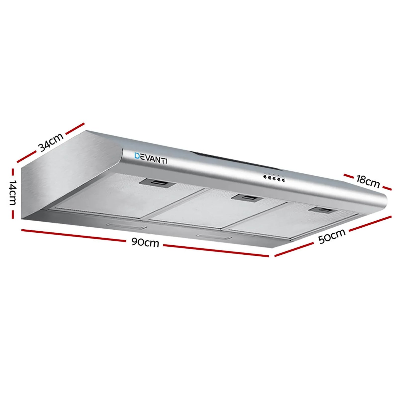 900mm Range Hood – Stainless Steel, 720m³/h, 3‑Speed, LED Lights
