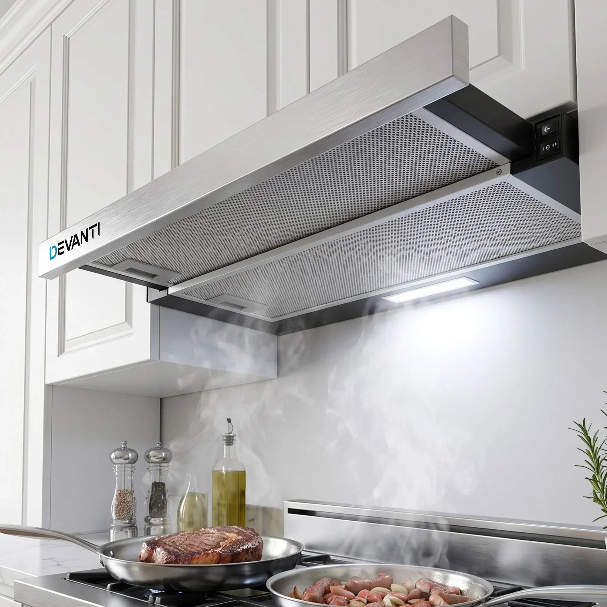 600mm Sliding Range Hood – Auto On/Off, 450m³/h, 2‑Speed, Stainless Steel