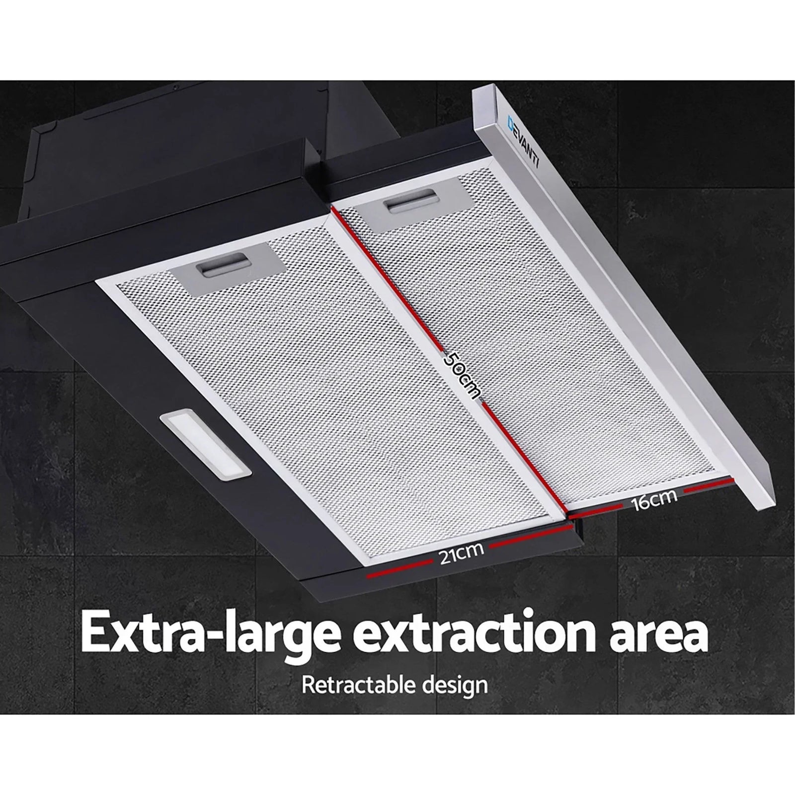 600mm Sliding Range Hood – Auto On/Off, 450m³/h, 2‑Speed, Stainless Steel