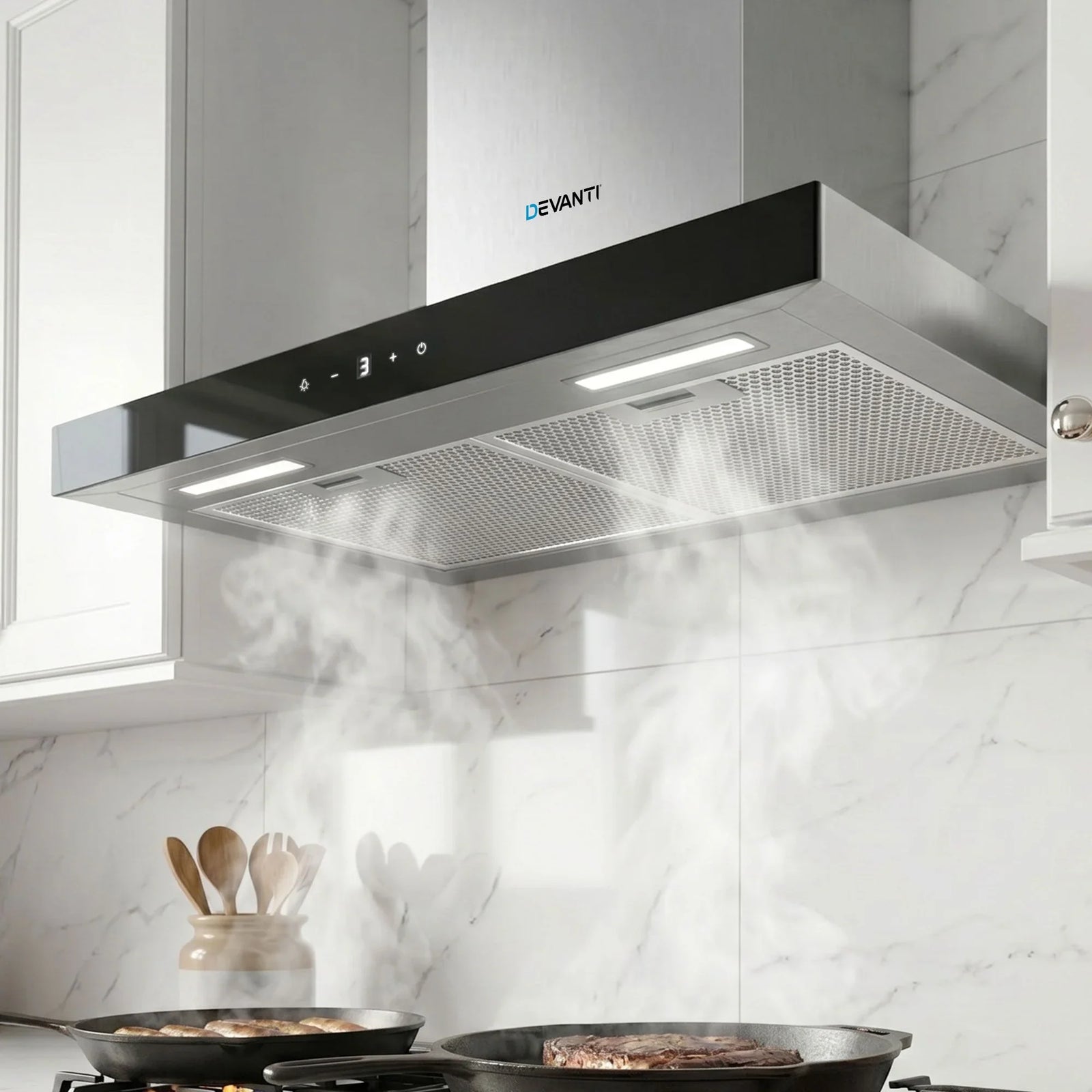 60cm Range Hood Black Glass Wall Mounted Kitchen Exhaust 3 Speed