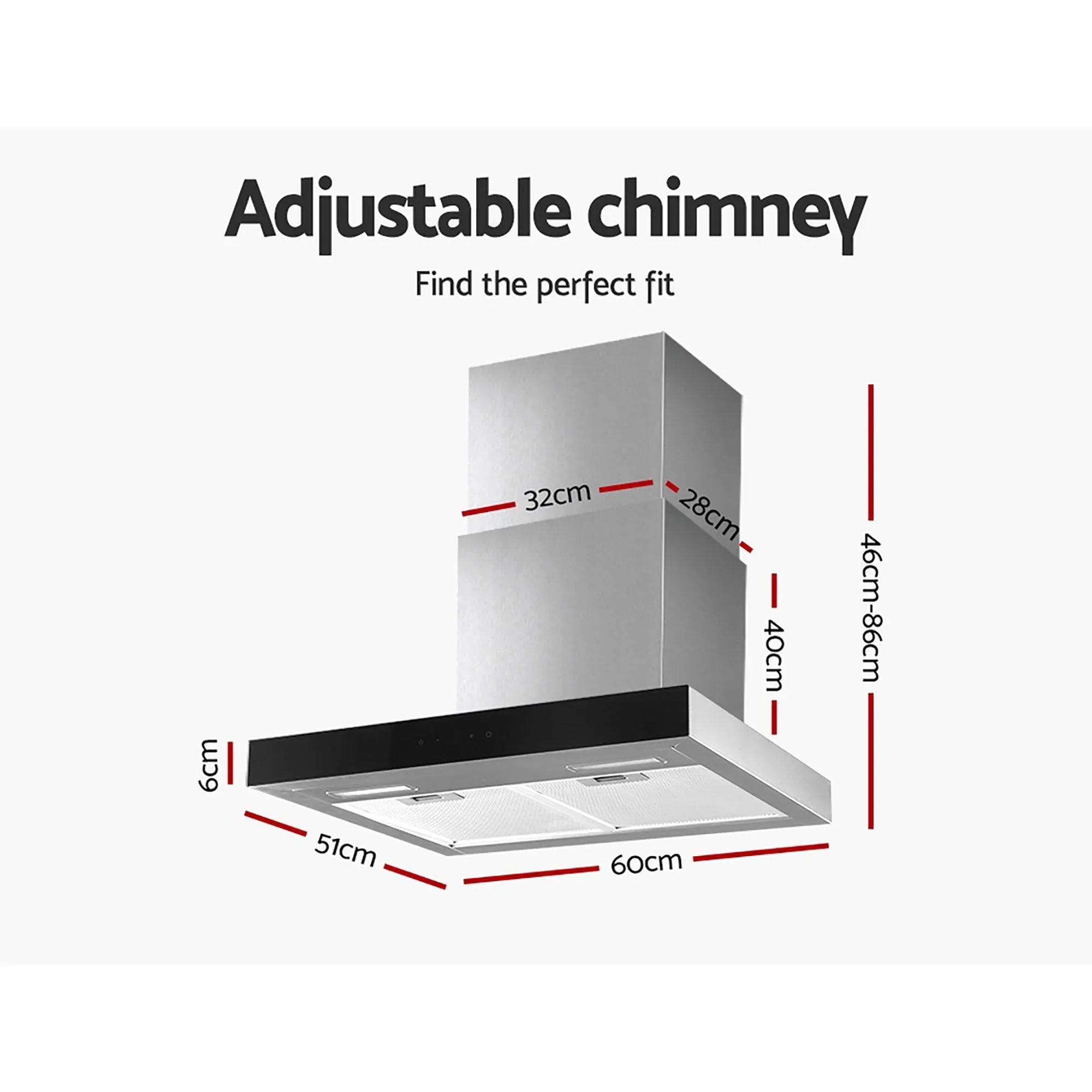 60cm Range Hood Black Glass Wall Mounted Kitchen Exhaust 3 Speed