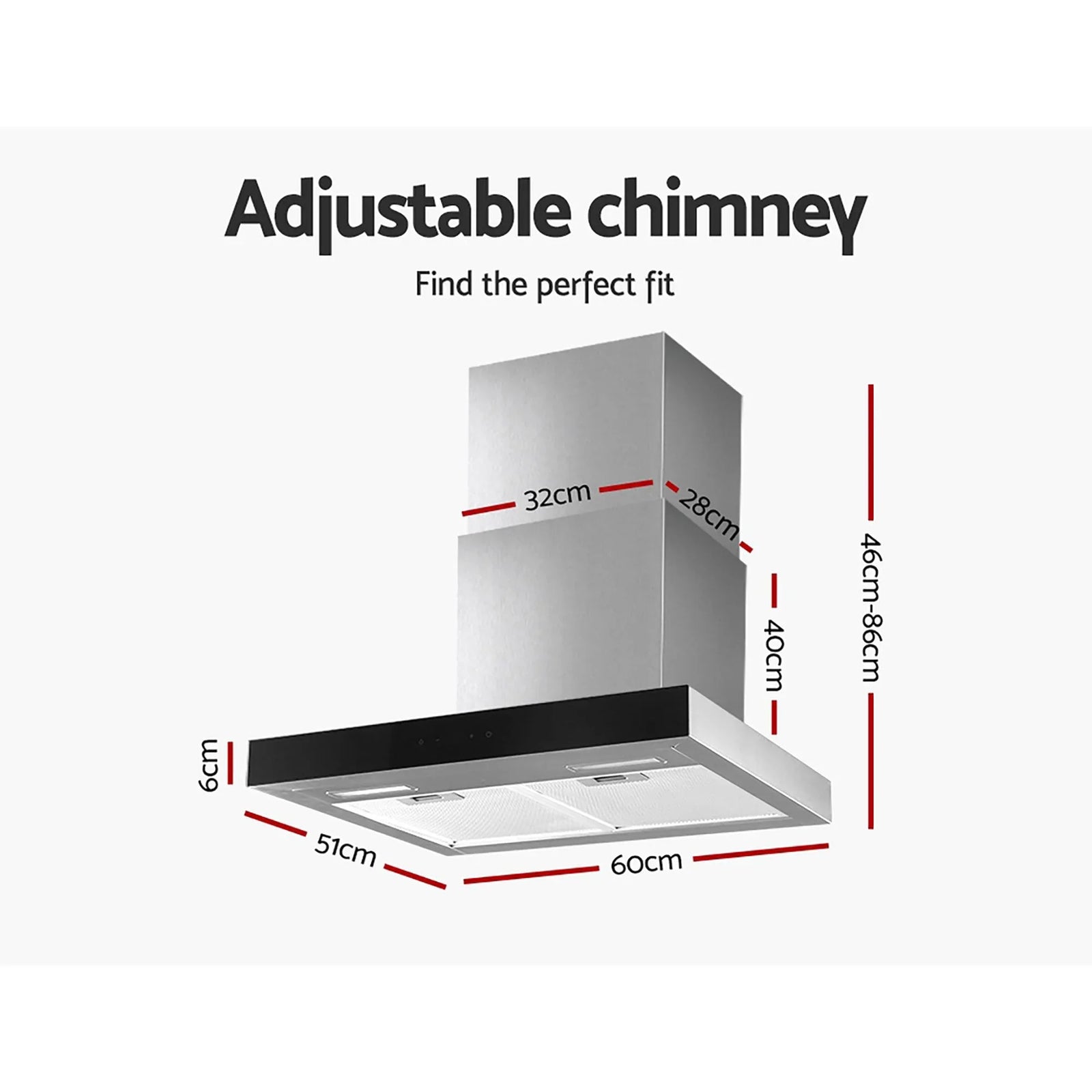 60cm Range Hood Black Glass Wall Mounted Kitchen Exhaust 3 Speed