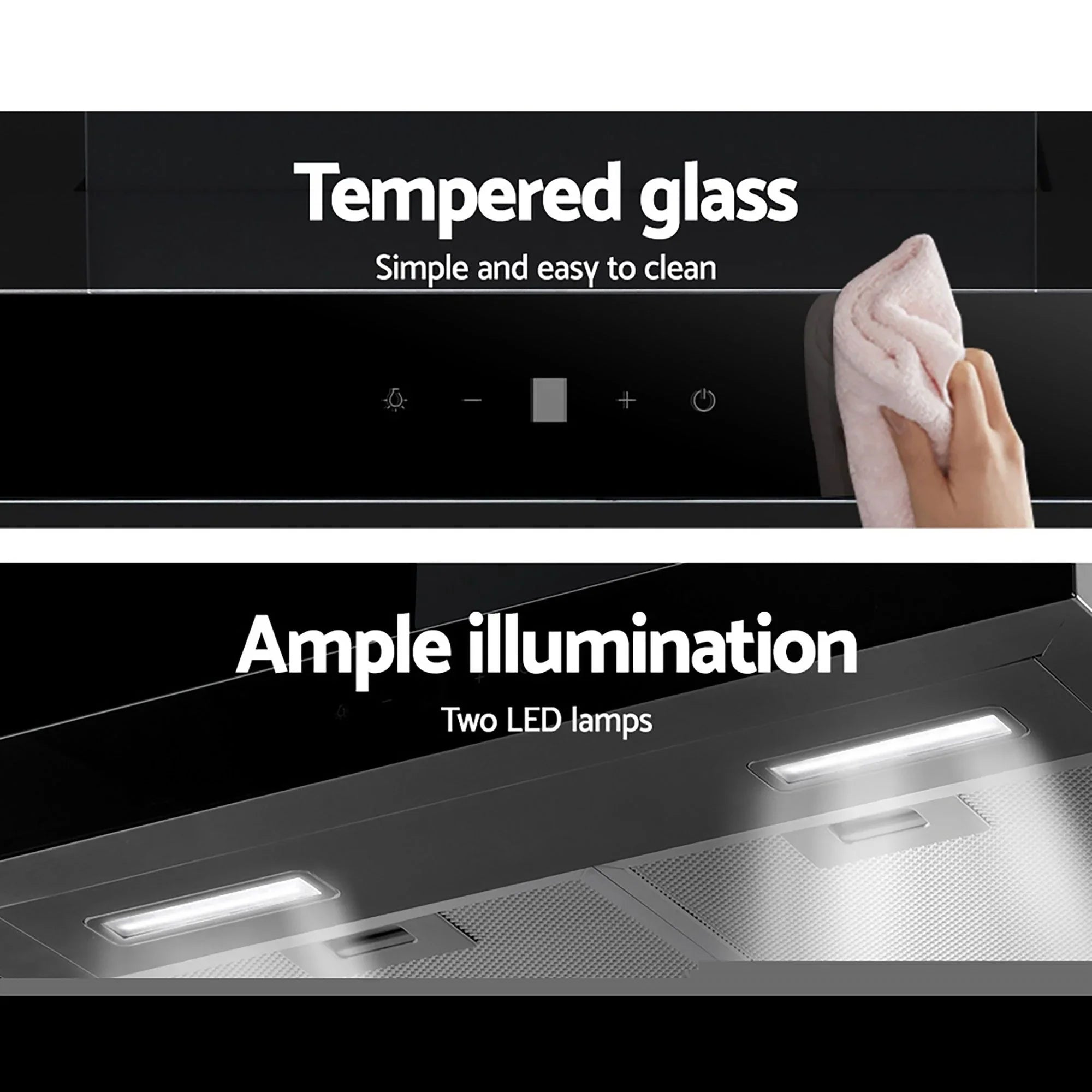 60cm Range Hood Black Glass Wall Mounted Kitchen Exhaust 3 Speed