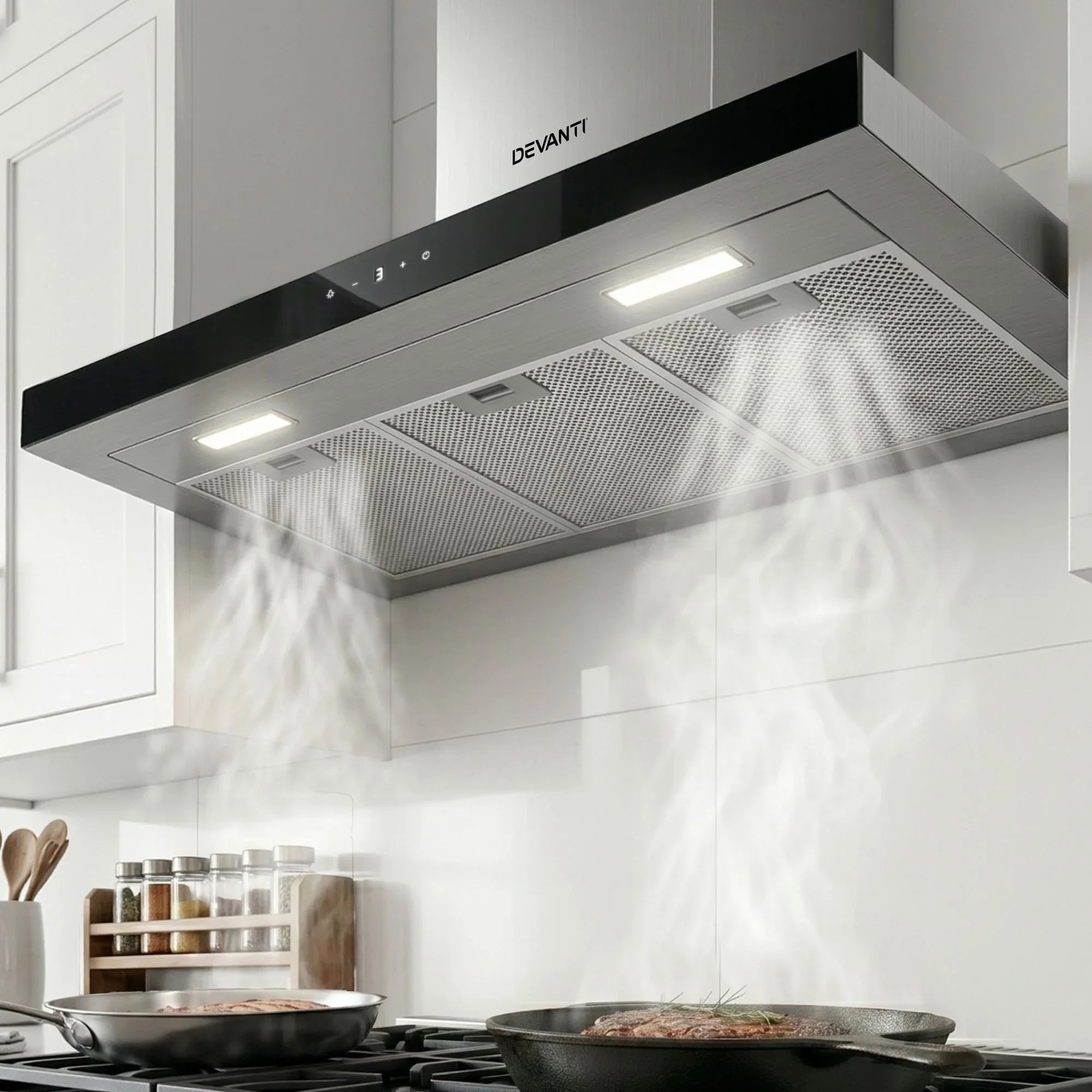 90cm Range Hood Black Glass Wall Mounted Kitchen Exhaust Fan