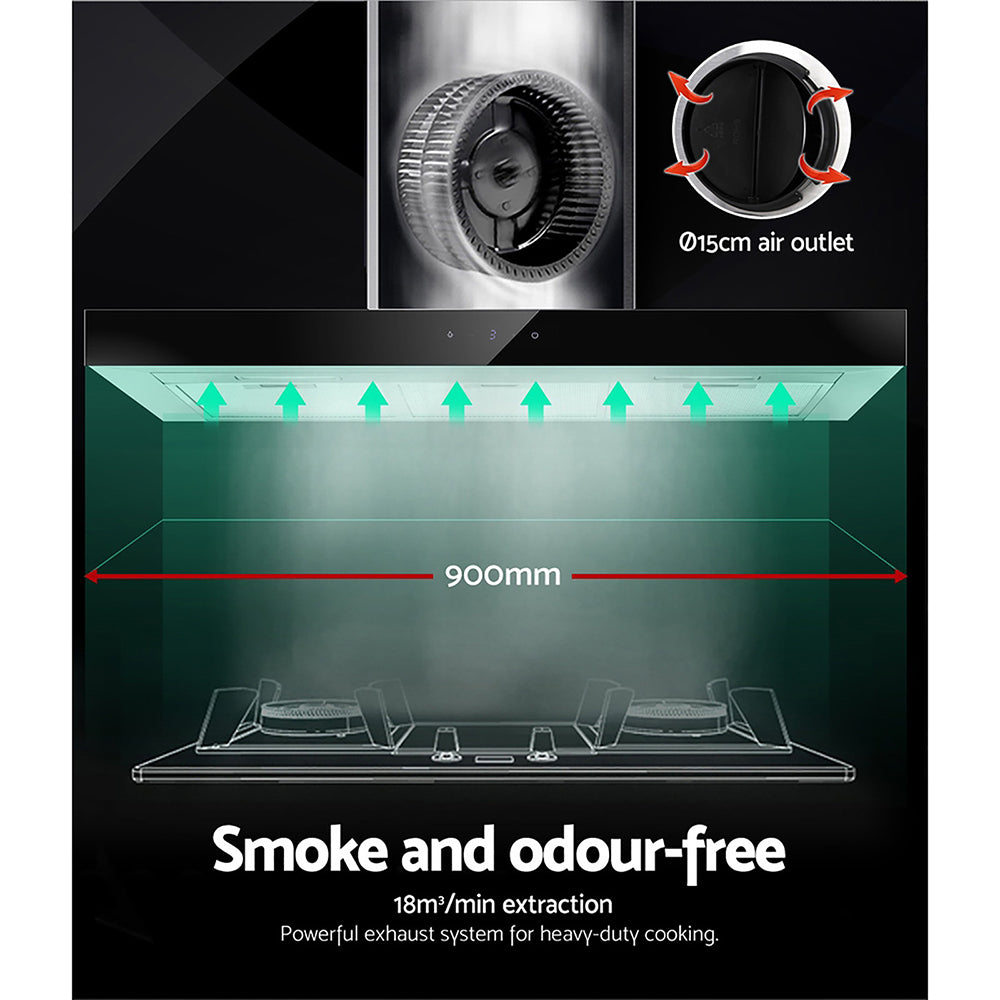 900mm Range Hood 90cm Rangehood Glass Stainless Steel