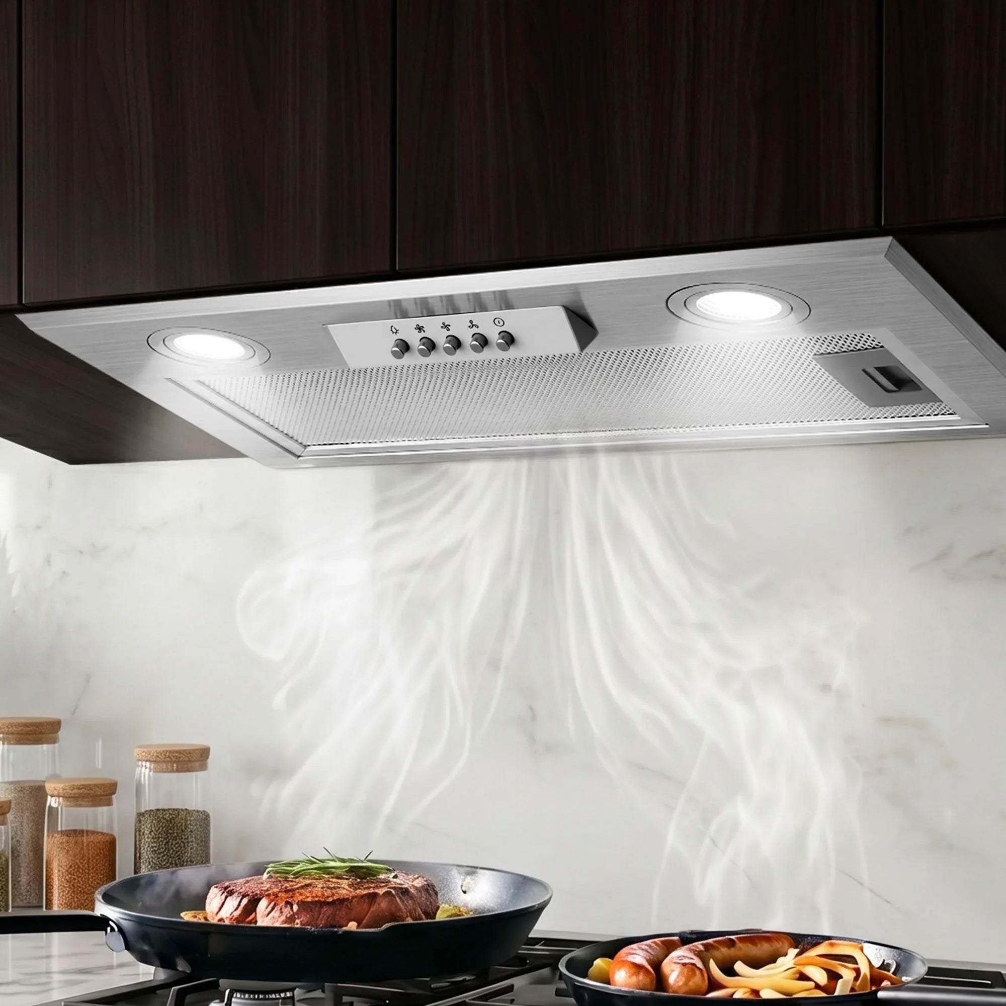 520mm Undermount Range Hood – Stainless Steel, 420m³/h, 3‑Speed, LED