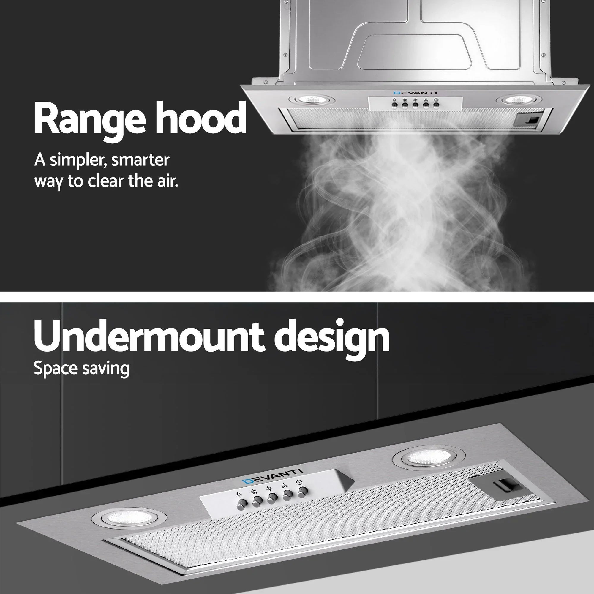 520mm Undermount Range Hood – Stainless Steel, 420m³/h, 3‑Speed, LED