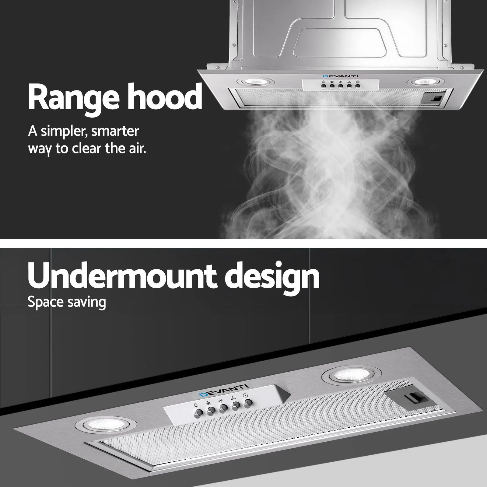 520mm Undermount Range Hood – Stainless Steel, 420m³/h, 3‑Speed, LED