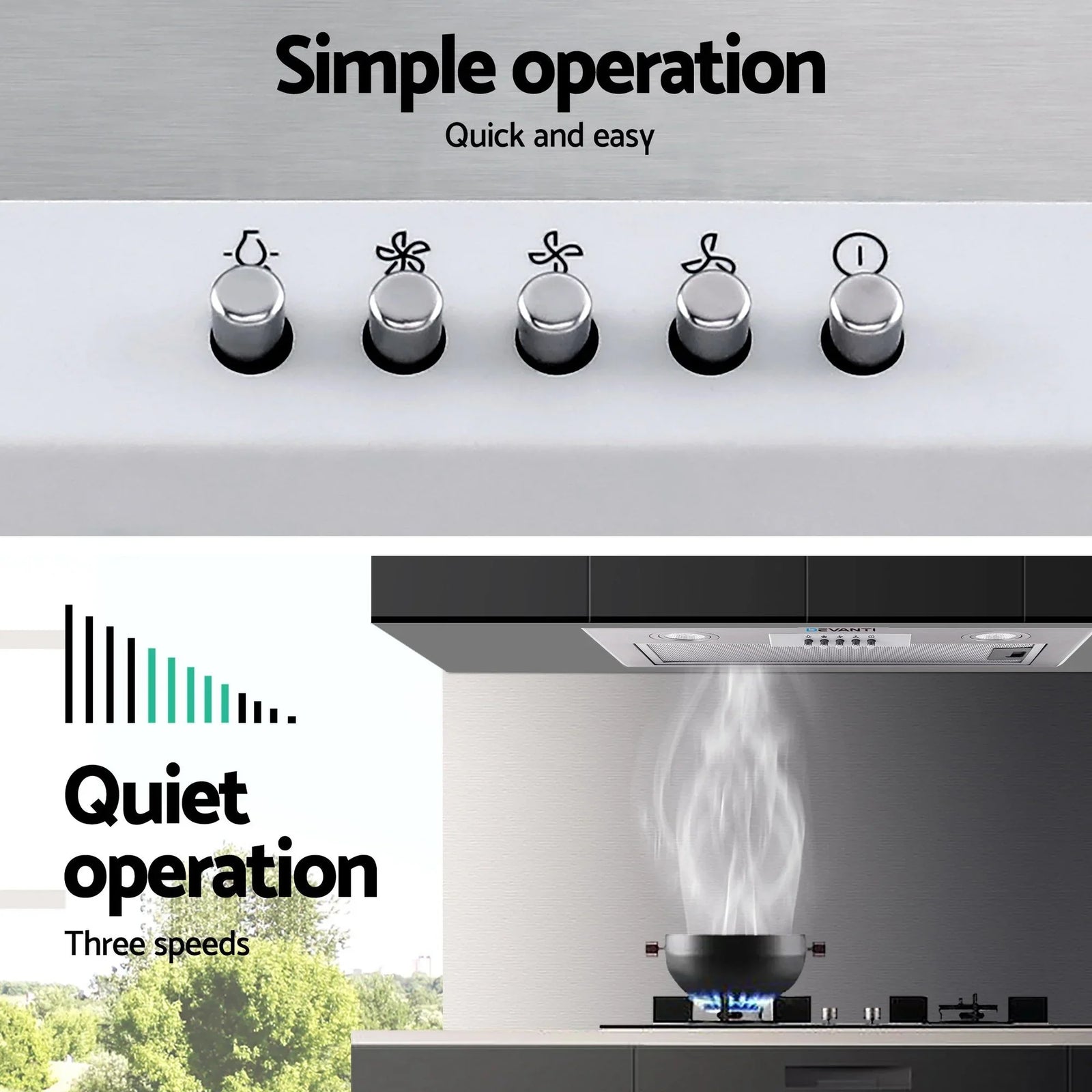 520mm Undermount Range Hood – Stainless Steel, 420m³/h, 3‑Speed, LED