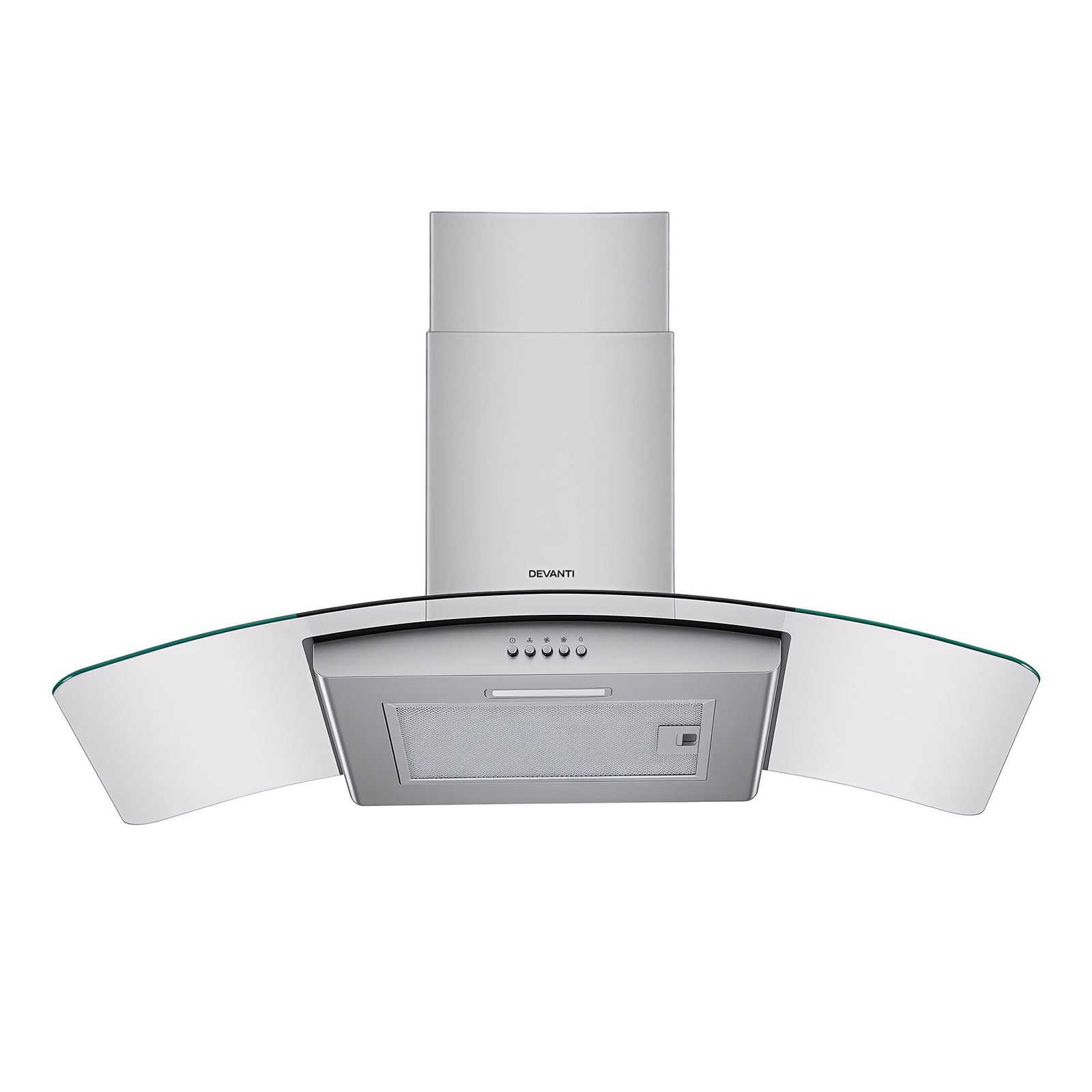 90cm Curved Glass Range Hood – 400m³/h Stainless Steel Canopy