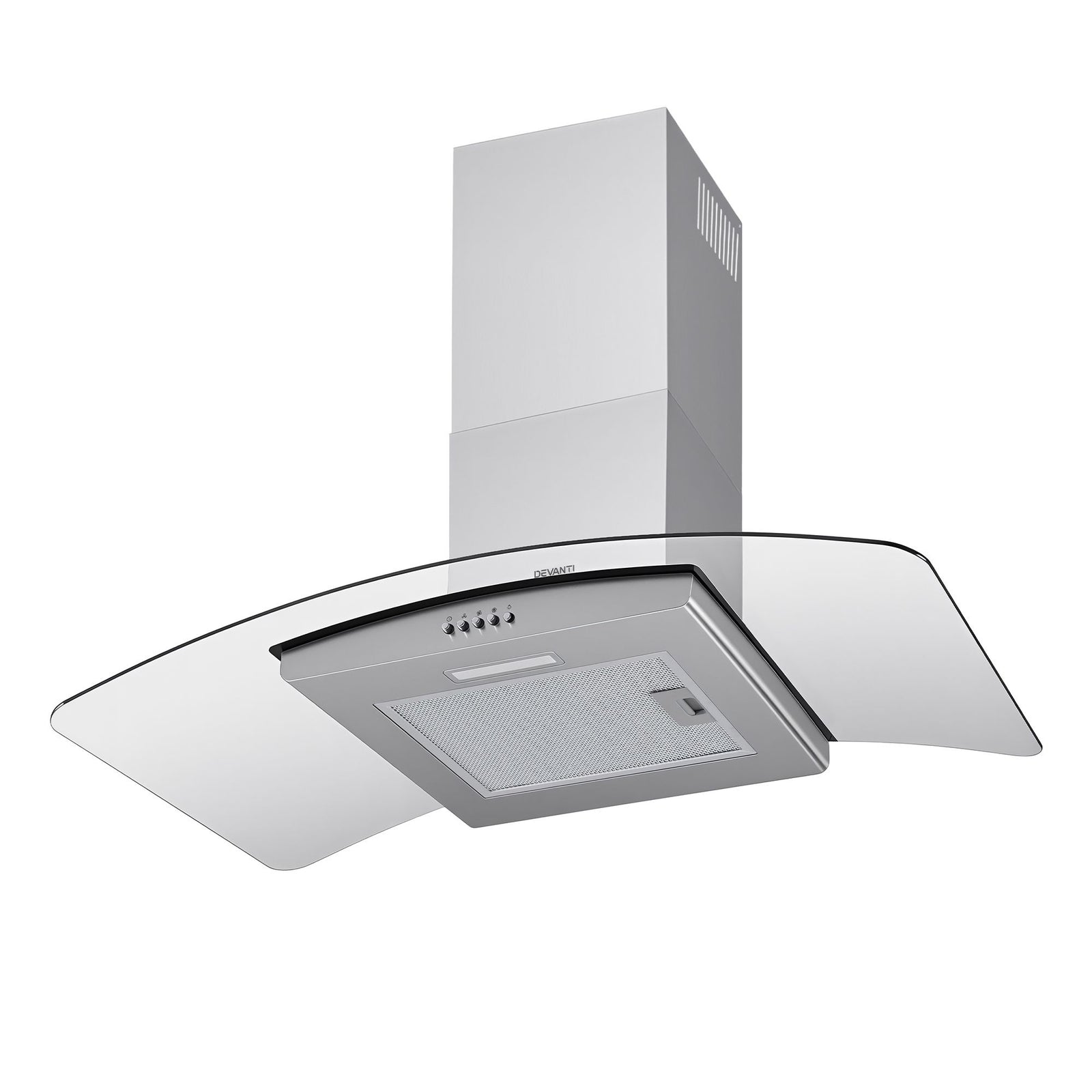 90cm Curved Glass Range Hood – 400m³/h Stainless Steel Canopy