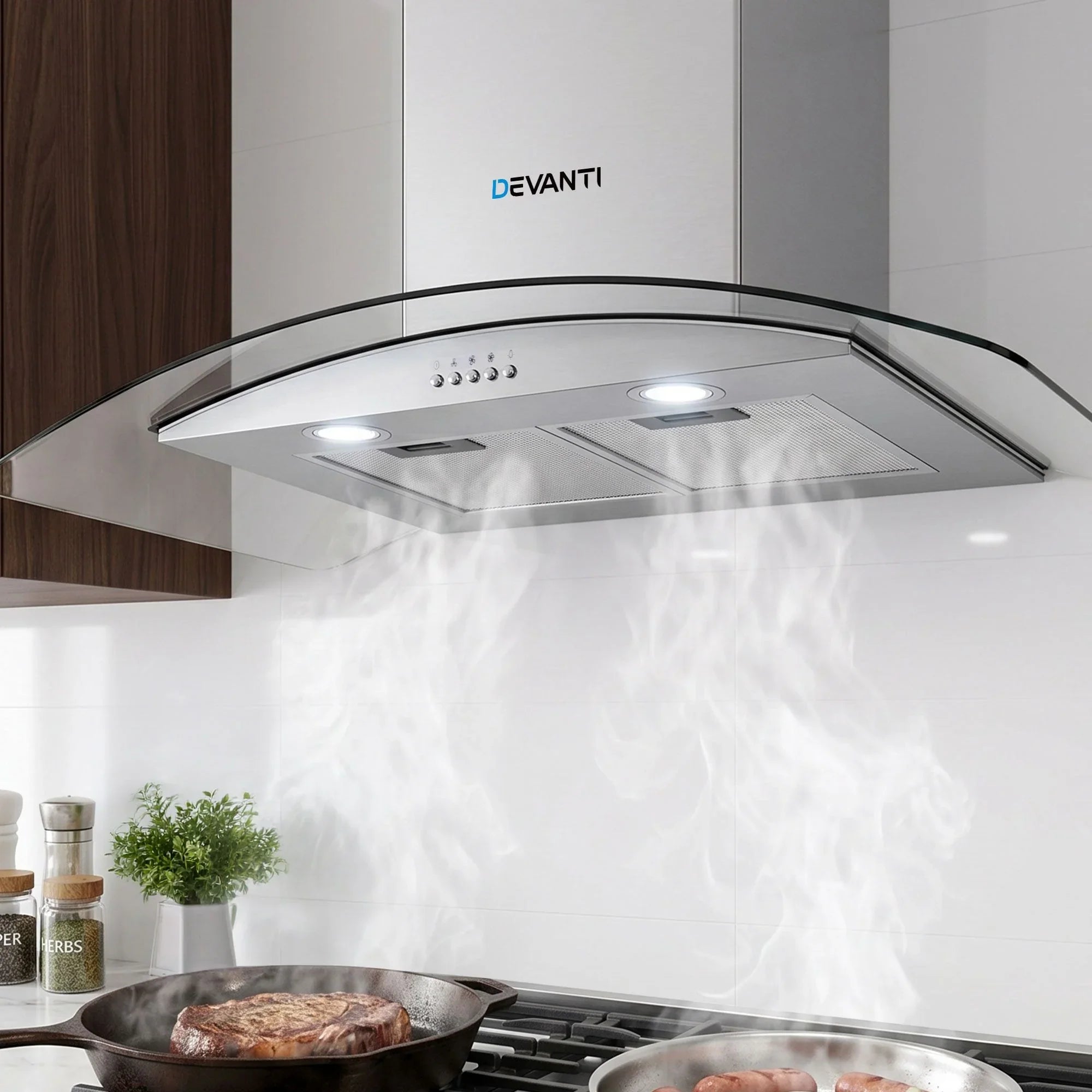 900mm Range Hood – Stainless Steel & Glass, 14m³/min, 3‑Speed, LED Lights
