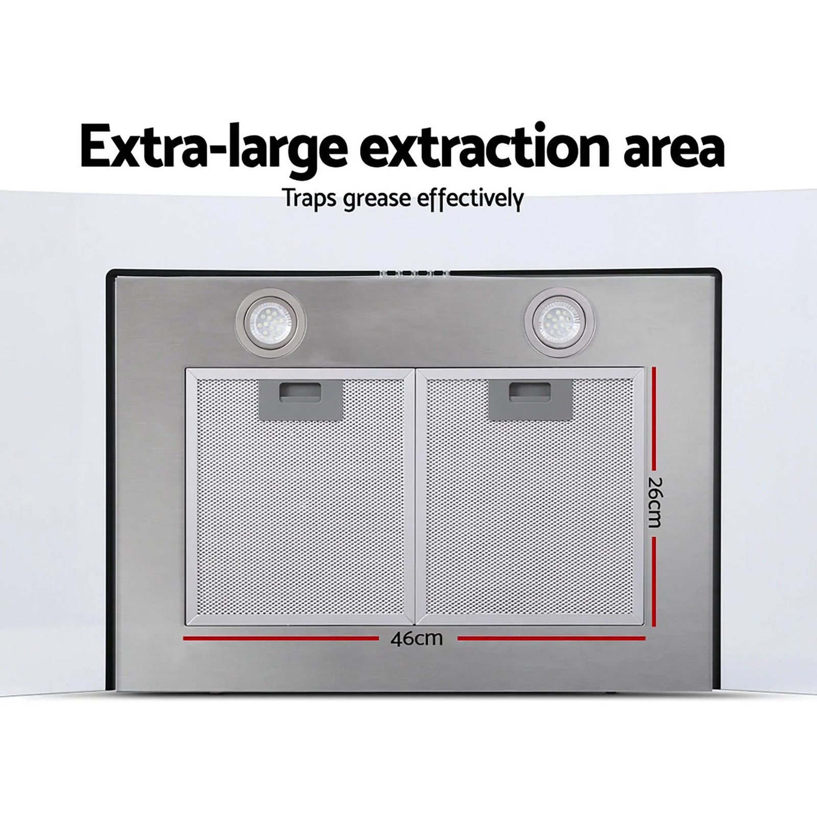 900mm Range Hood – Stainless Steel & Glass, 14m³/min, 3‑Speed, LED Lights