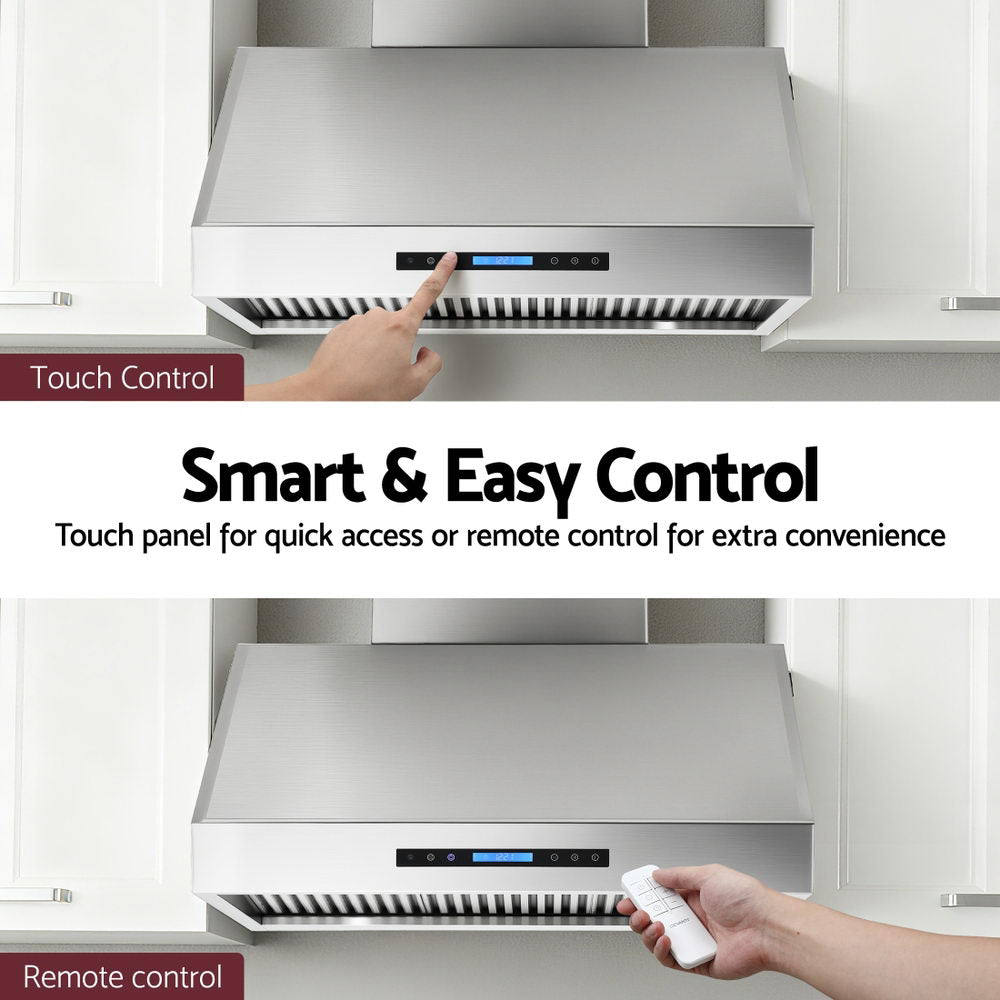 900mm Range Hood 3-Speed Fan LED Display Remote Control