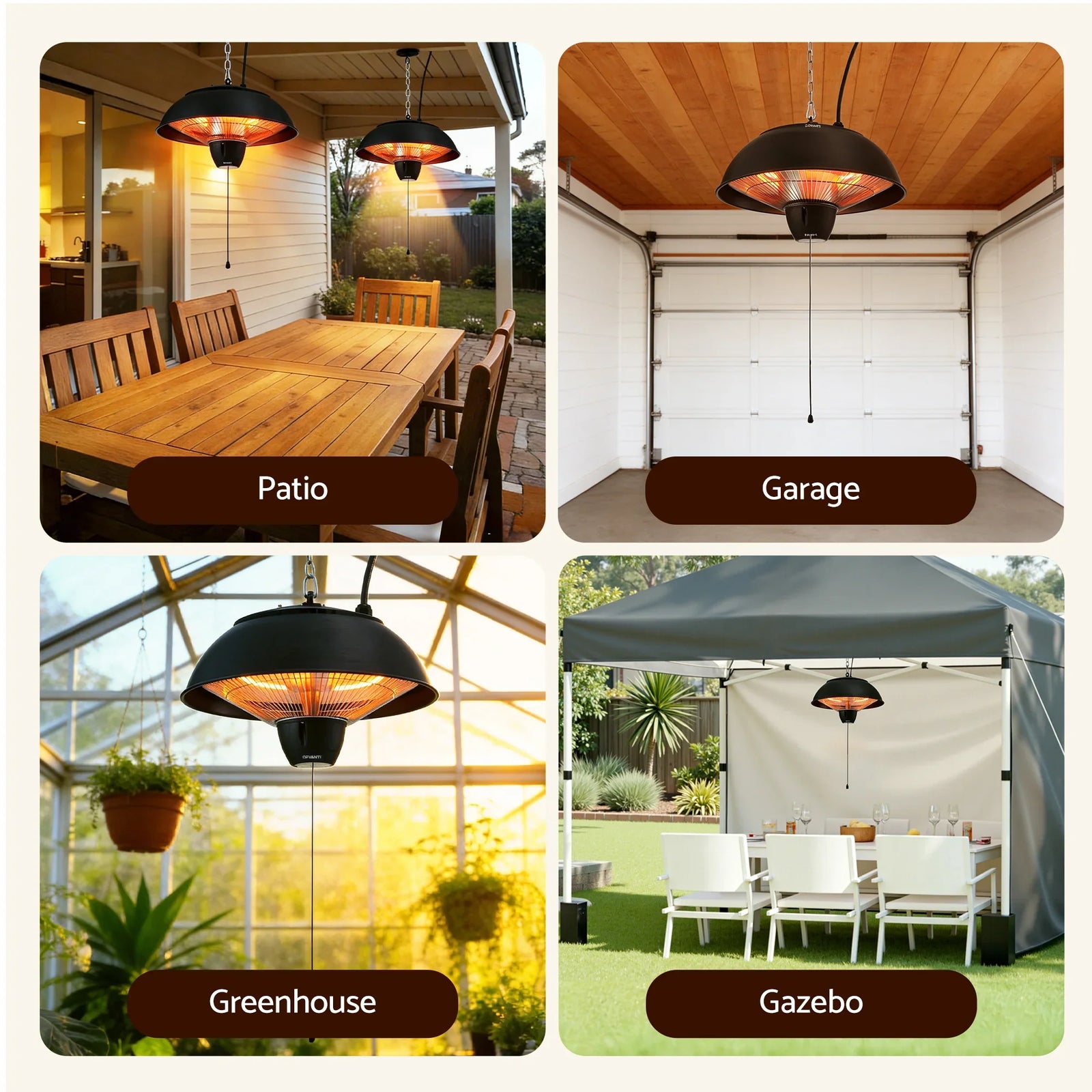 Hanging Infrared Heater – 1500W, IPX4 Outdoor, Carbon Fibre Tube, Ceiling Mount