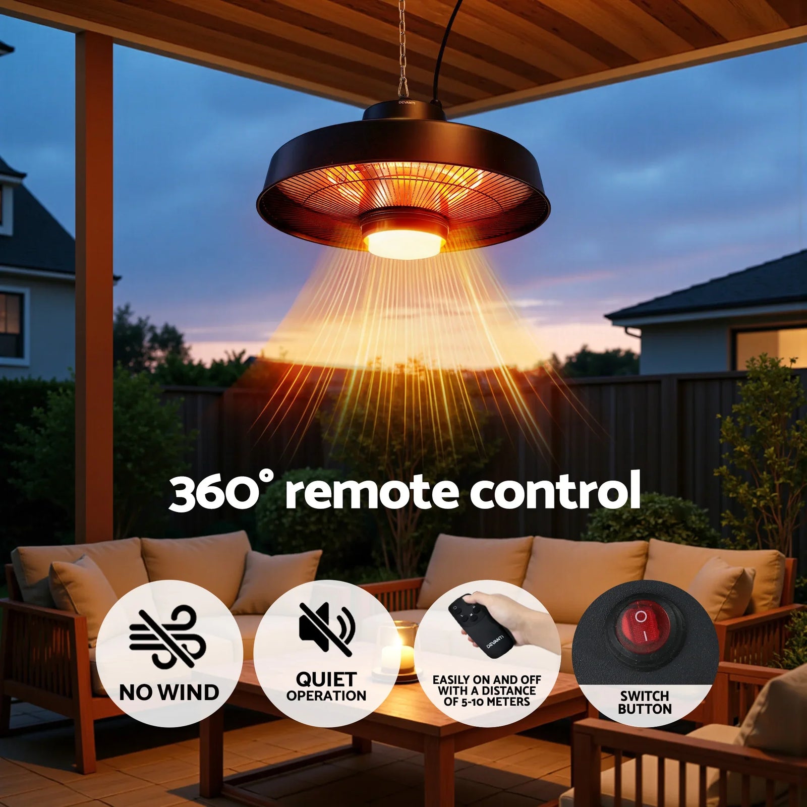 2000W Outdoor Electric Patio Heater Ceiling Mount with LED Light Remote