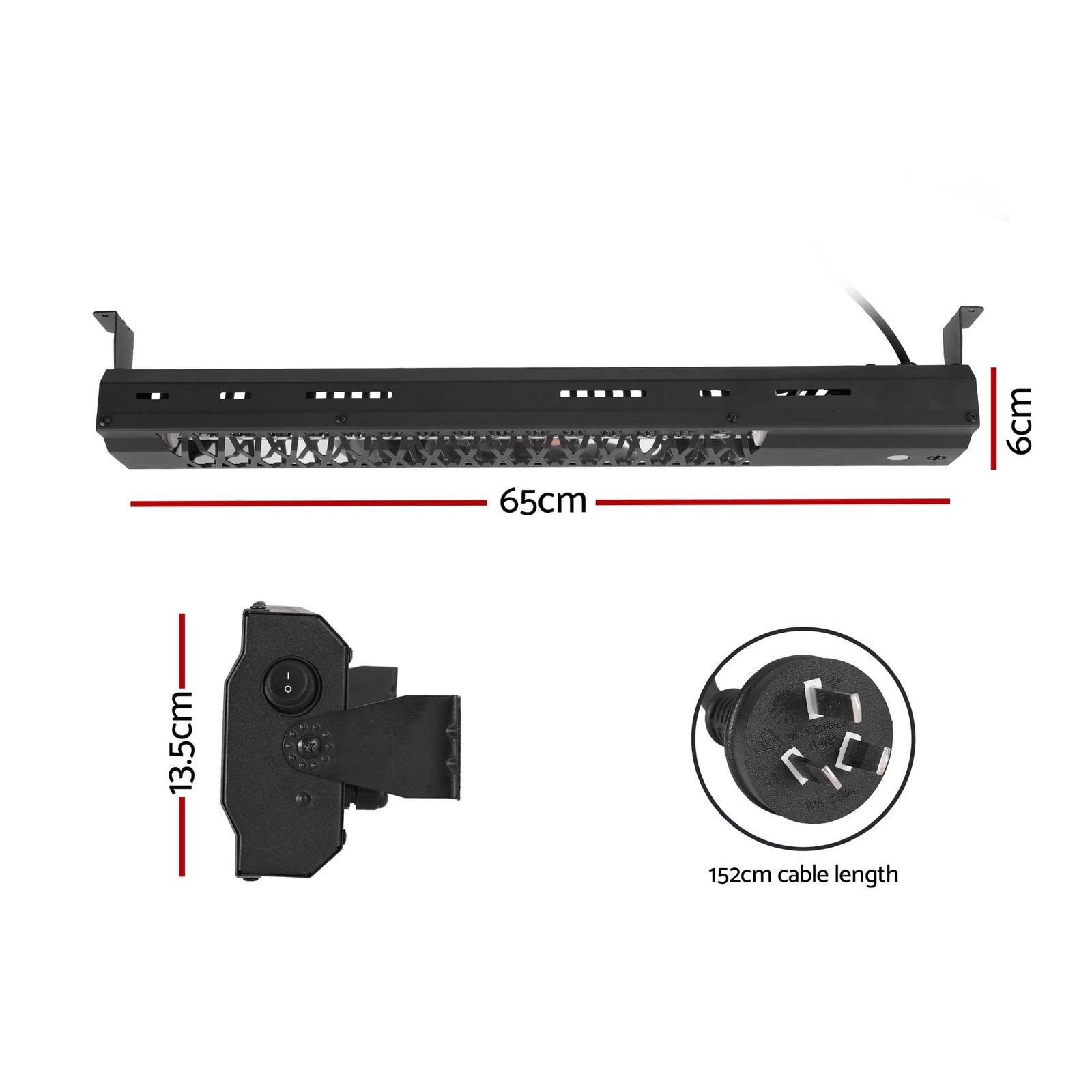 Halogen Infrared Heater – 2000W, IP65, Remote, Wall‑Mounted, Carbon Fibre