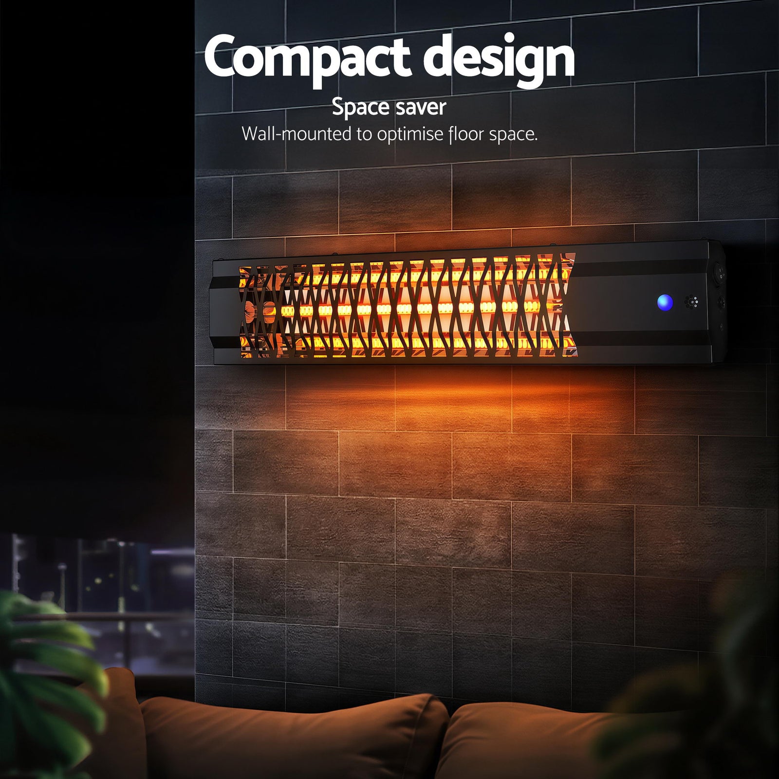 Halogen Infrared Heater – 2000W, IP65, Remote, Wall‑Mounted, Carbon Fibre