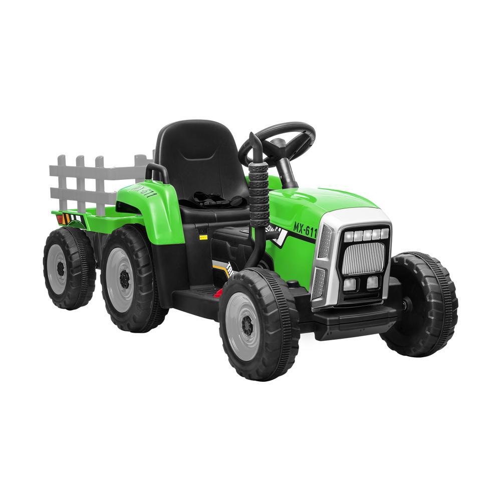 Kids Ride On Tractor 12V with Trailer Green