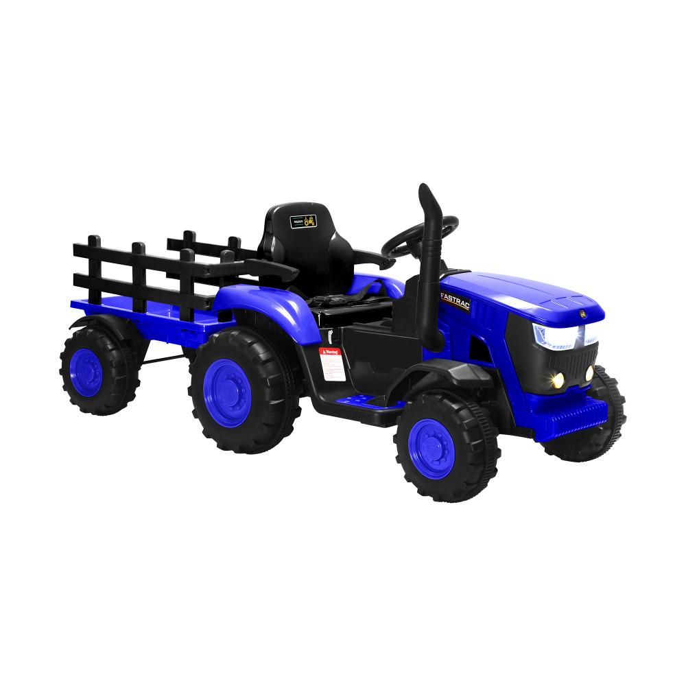 XL Kids Ride On Tractor 12V with Trailer Remote Blue