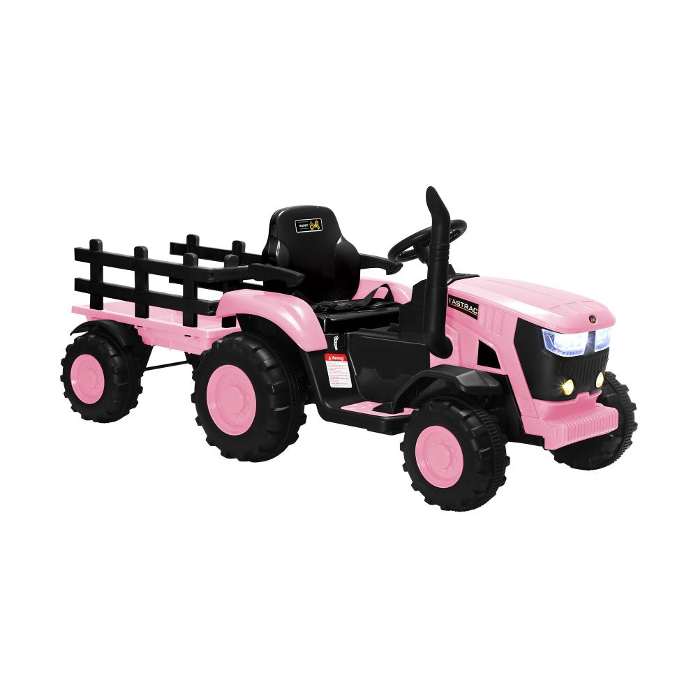 XL Kids Ride On Tractor 12V with Trailer Remote Pink